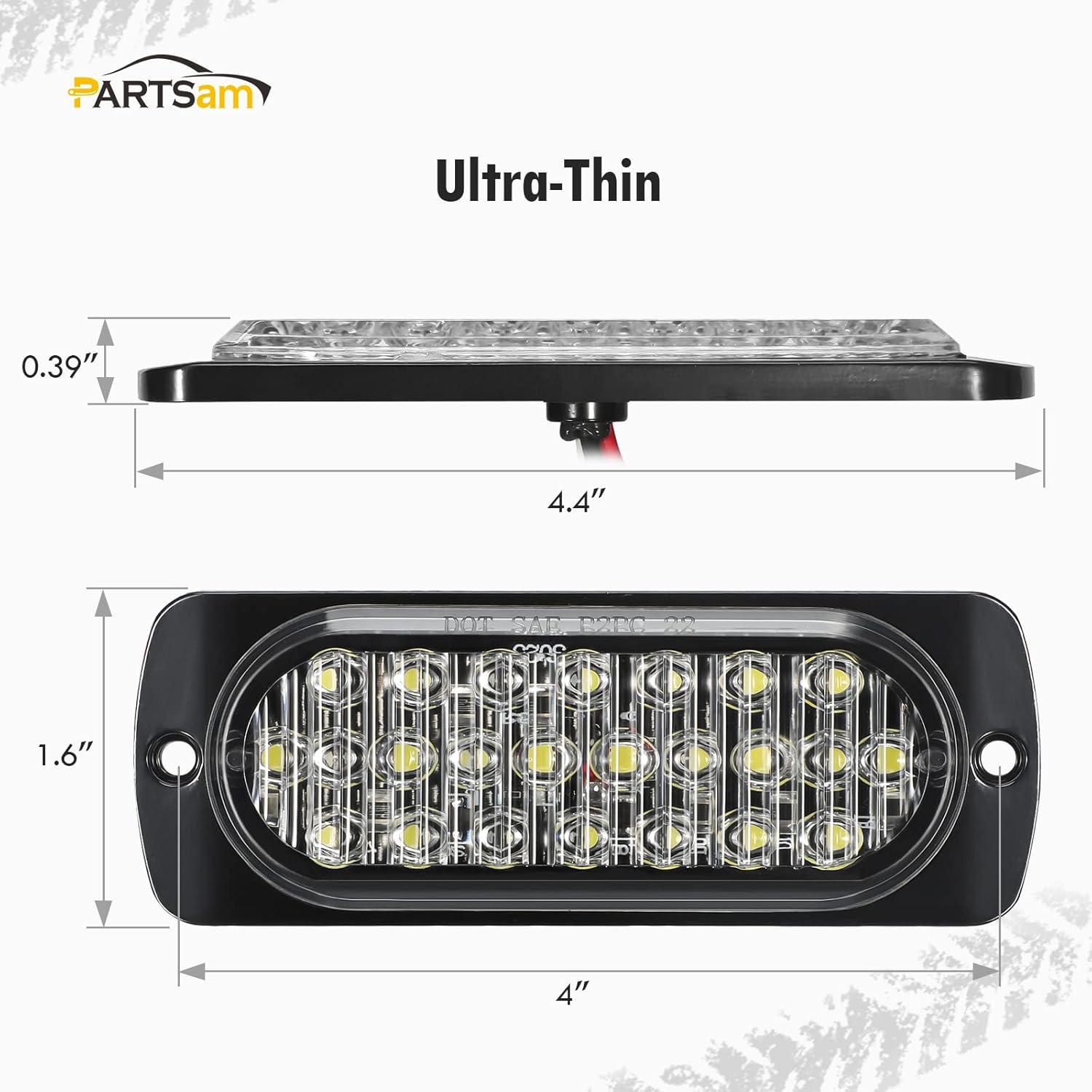 Partsam 2Pcs 4.4" White 24 LED Trailer Side Marker Clearance Lights, Aluminum Housing Surface Mount Reverse/Backup/Running Lights for Motorcycle Trailer Truck Tractor RV, IP67 Waterproof image number 4