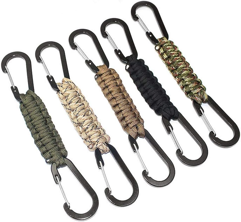 Paracord Keychain with Carabiner, Set of 5 Braided Lanyard Utility Ring Hook