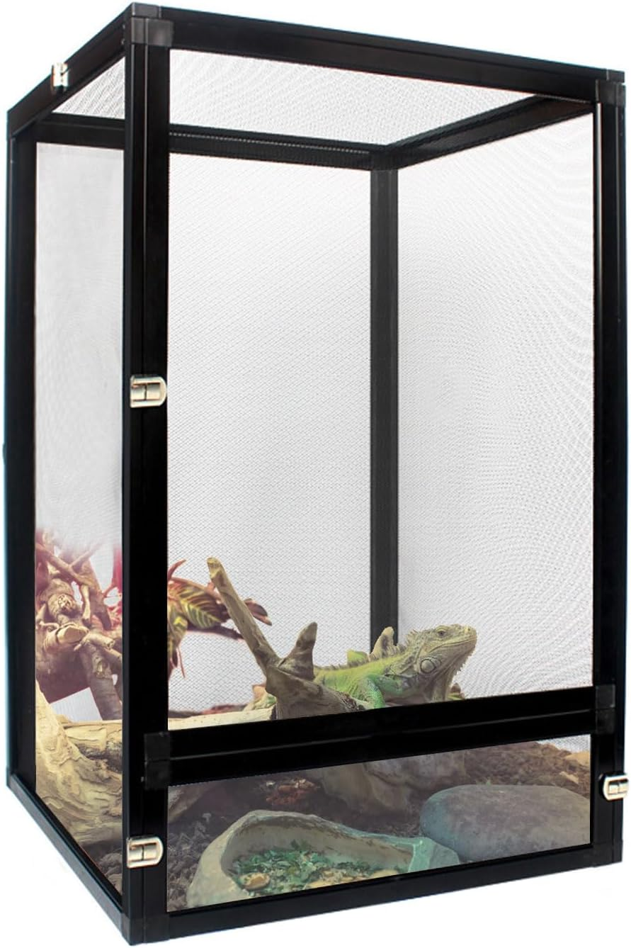 21 Gallon Aluminum Screen Reptile Cage -Versatile Enclosure for Chameleons Geckos Lizards Frogs Interaction Cage-Easy Assembly,Front Opening Door,360&deg; Observation,Airflow Cage (66X43X43Cm / 26X17X17) image number 4