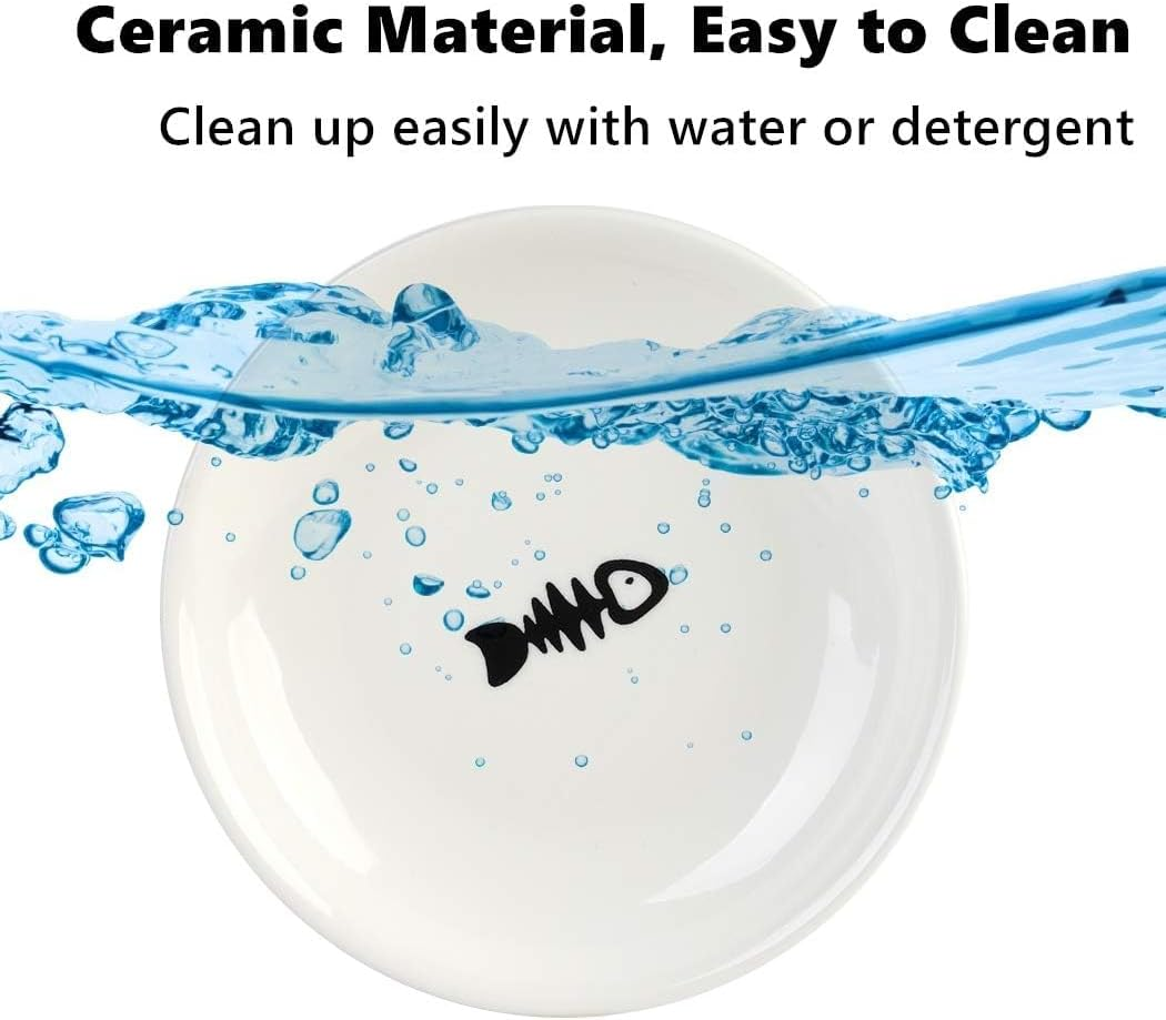 Cat Bowl-Raised Cat Food Bowl, Elevated Cats Feeder Bowl Stand, Elevated Cat Food Bowl with Non Slip Metal Stand, Food & Water anti Vomiting Shallow Ceramic Cat Dish