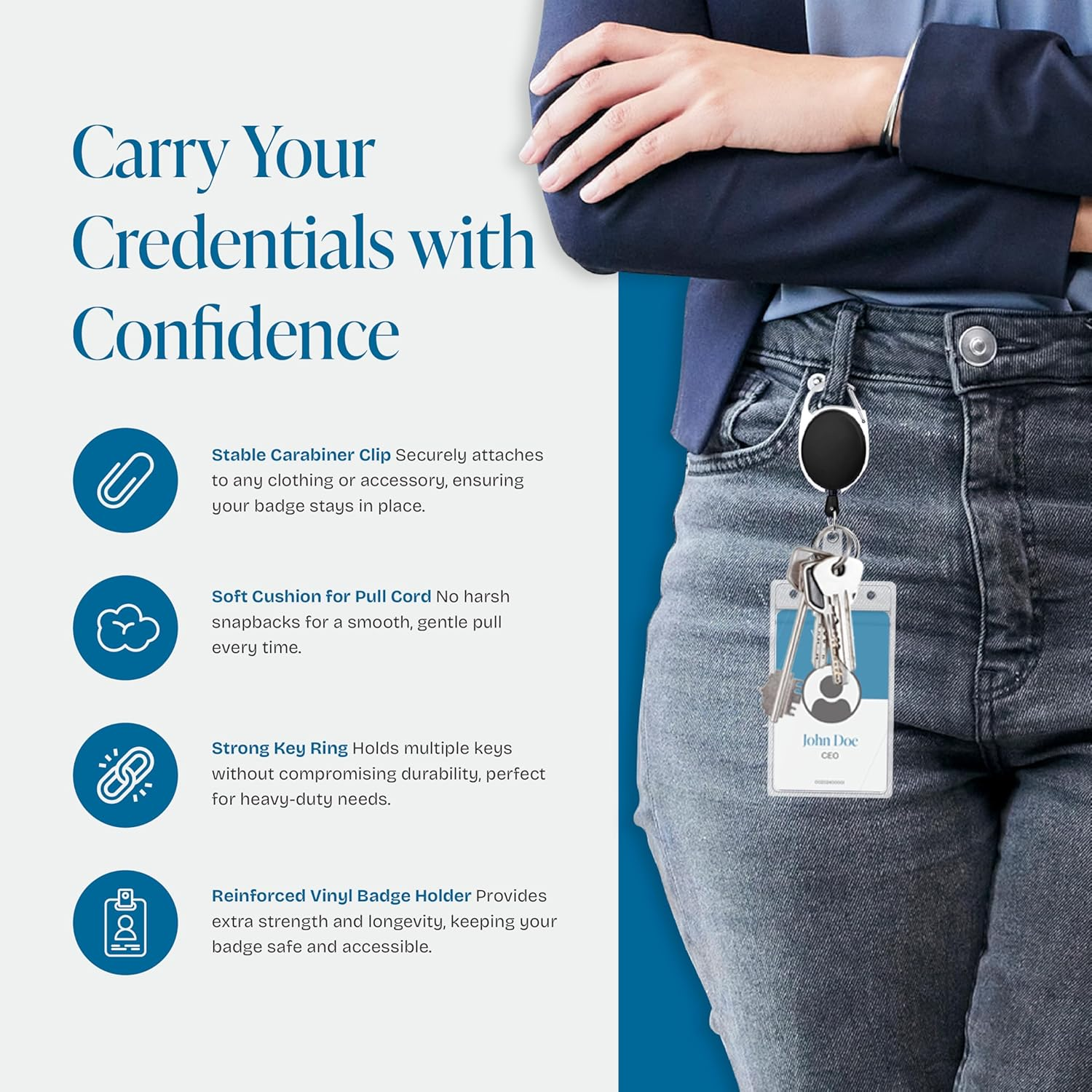 2 Pack ID Badge Holder with Clip Badge Reels Retractable Heavy Duty Clear Id Card Vertical Lanyard Holder with Carabiner Badge Reel with 24 Inches Pull Cord image number 5