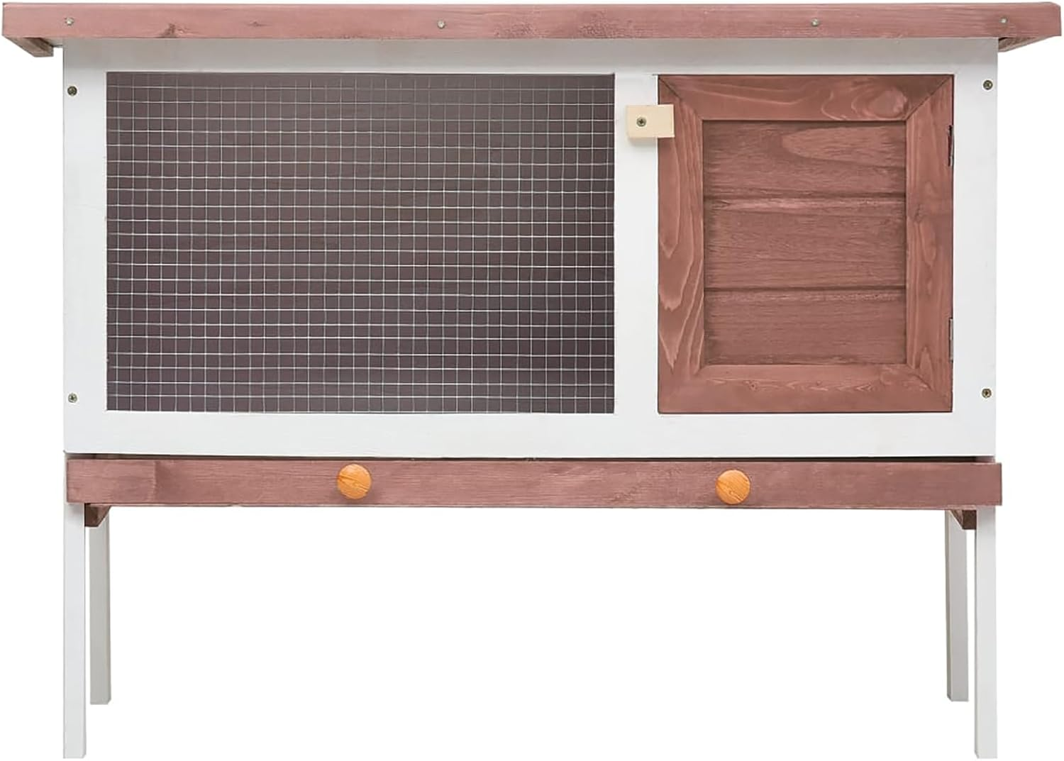 Elevated Wooden Rabbit Hutch, Indoor/Outdoor Bunny Cage with Weatherproof Green Asphalt Roof,Slide Bolt Latch and Removable Tray for Rubbit,Guinea Pig,Hamster (Brown, 90L X 45W X 65H) image number 4