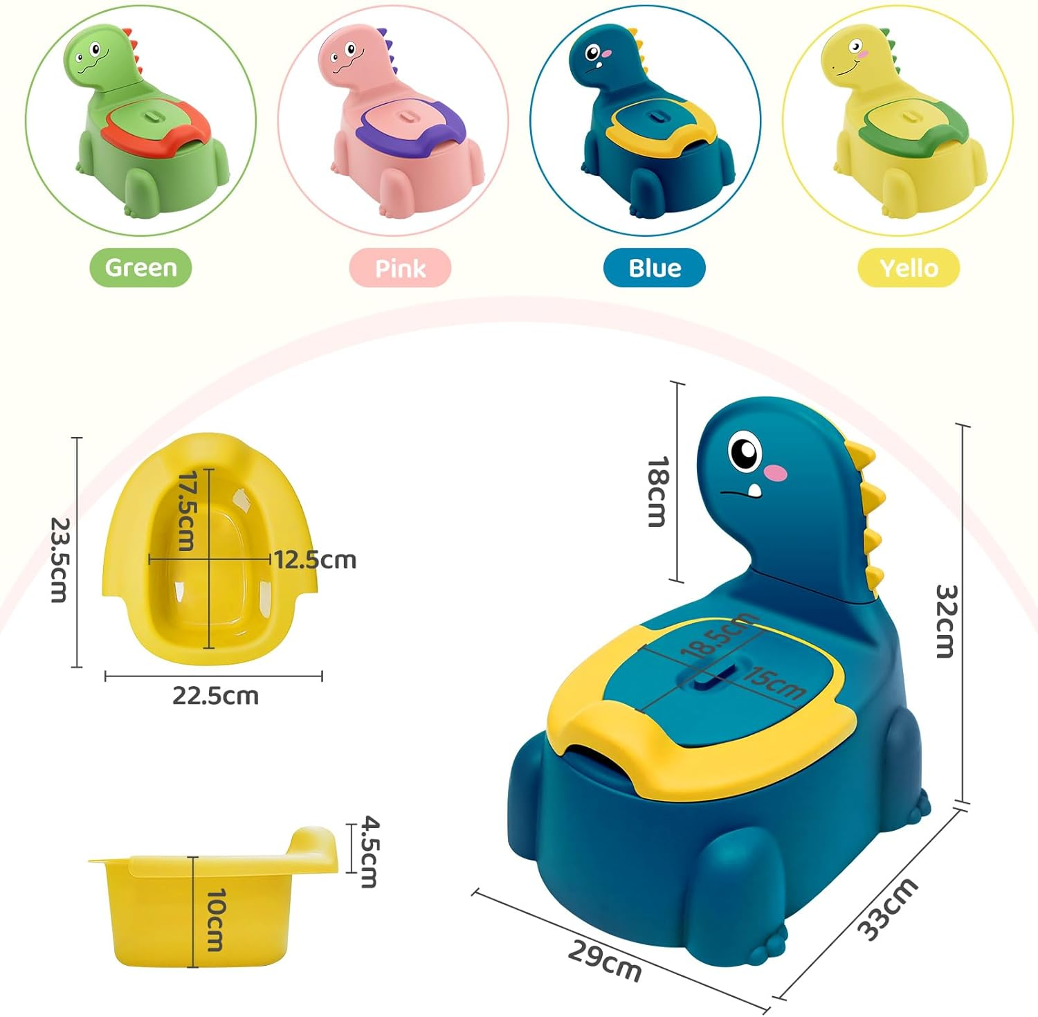 Potty Seat Baby Training Chair Boys Girls Toddler Dinosaur Comfortable Children 1-5 Years Old Baby Toilet Animal Seat with Lid Back Potty Trainer (Blue) image number 1