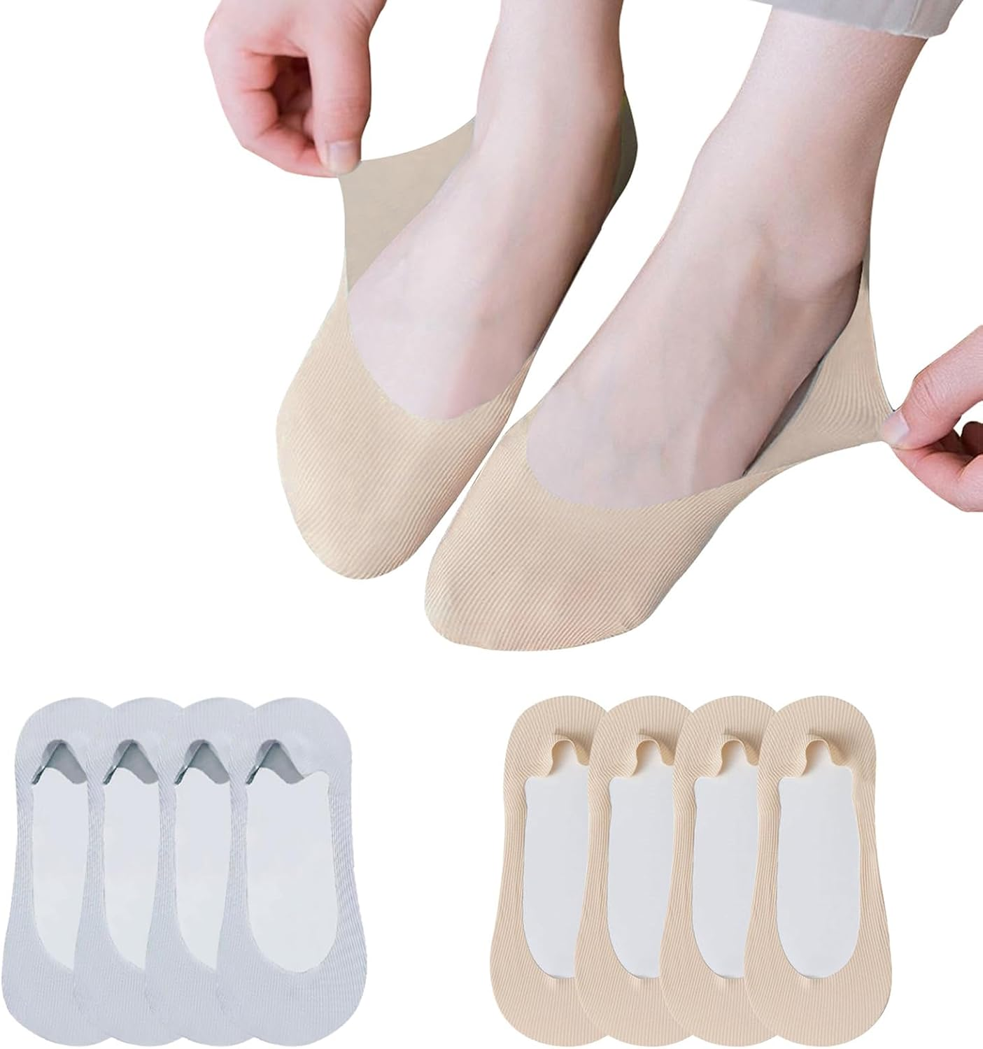 No Show Socks Women for Flats 4 Pairs Non Slip Ultra Low Cut Liner Summer Invisible Fit Shoe Size 5-9.5,Hidden Thin Socks