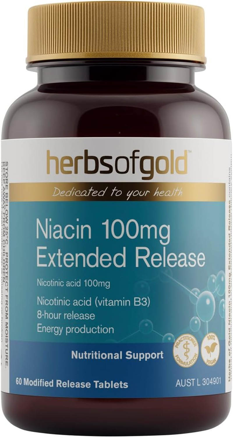 Herbs of Gold Niacin 100Mg Extended Release 60 Tablets, 60 Count