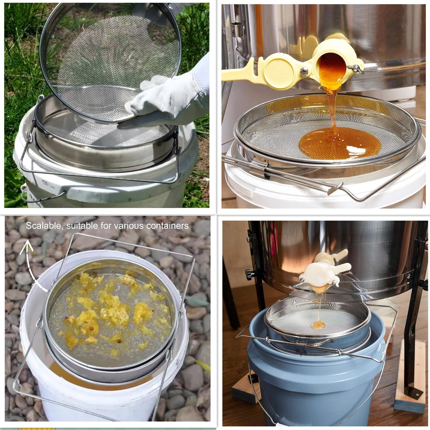 Stainless Steel Honey Filter Double Mesh Beekeeping Equipment Tool, Double Sieve Honey Fragment Filter image number 5