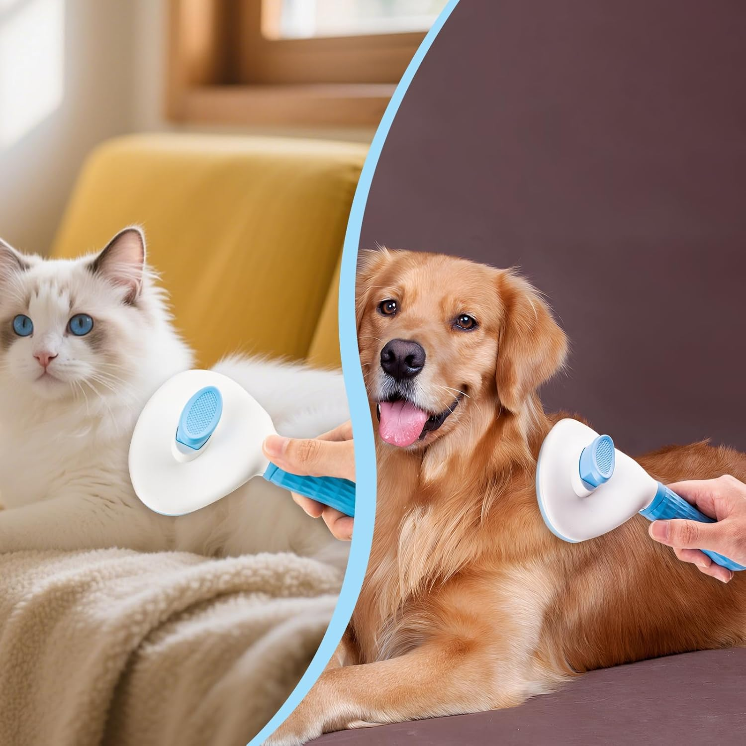 Petverse Represents Depets Self Cleaning Slicker Brush, Dog Cat Bunny Pet Grooming Shedding Brush, Pet Massaging Tool Suitable for Pets image number 3