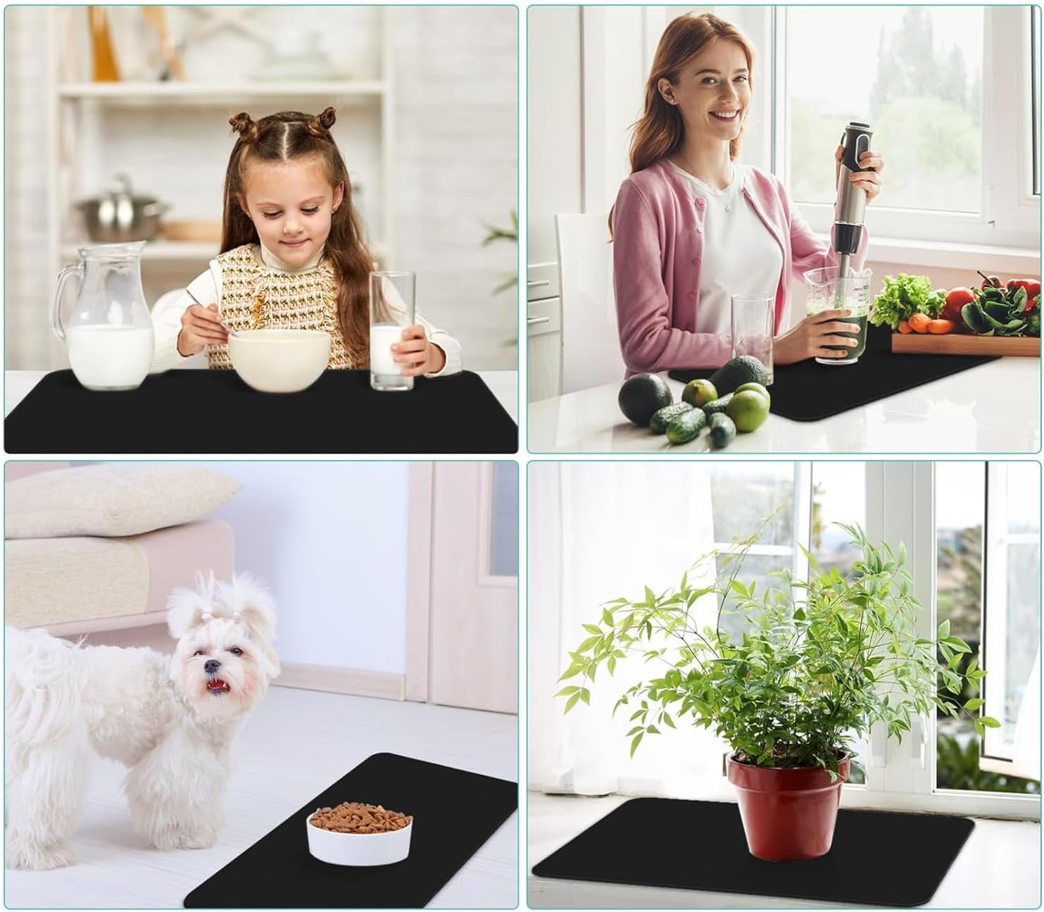 Dish Drying Mat for Kitchen Counter Coffee Machine Mat Counter Protector Spill Mat Non-Slip Rubber Mat for Coffee Machine (2P-BK, L) image number 5