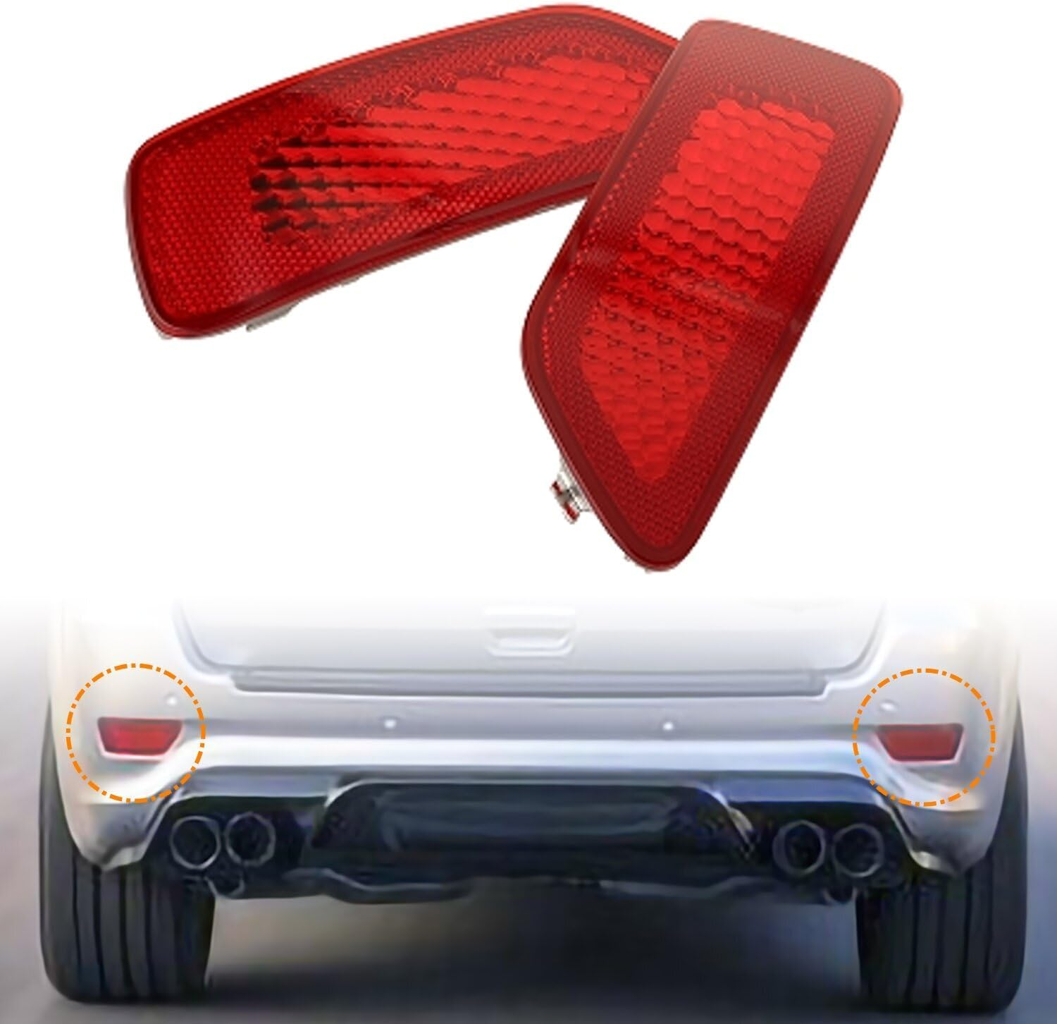 Rear Bumper Reflector Light Lamp Compatible with Jeep Grand Cherokee 2012-2018, Patriot 2013-2017, Dodge Journey 2012-2020, Back Bumper Reflectors Replace 57010721AC, 57010720AC (Red) image number 5
