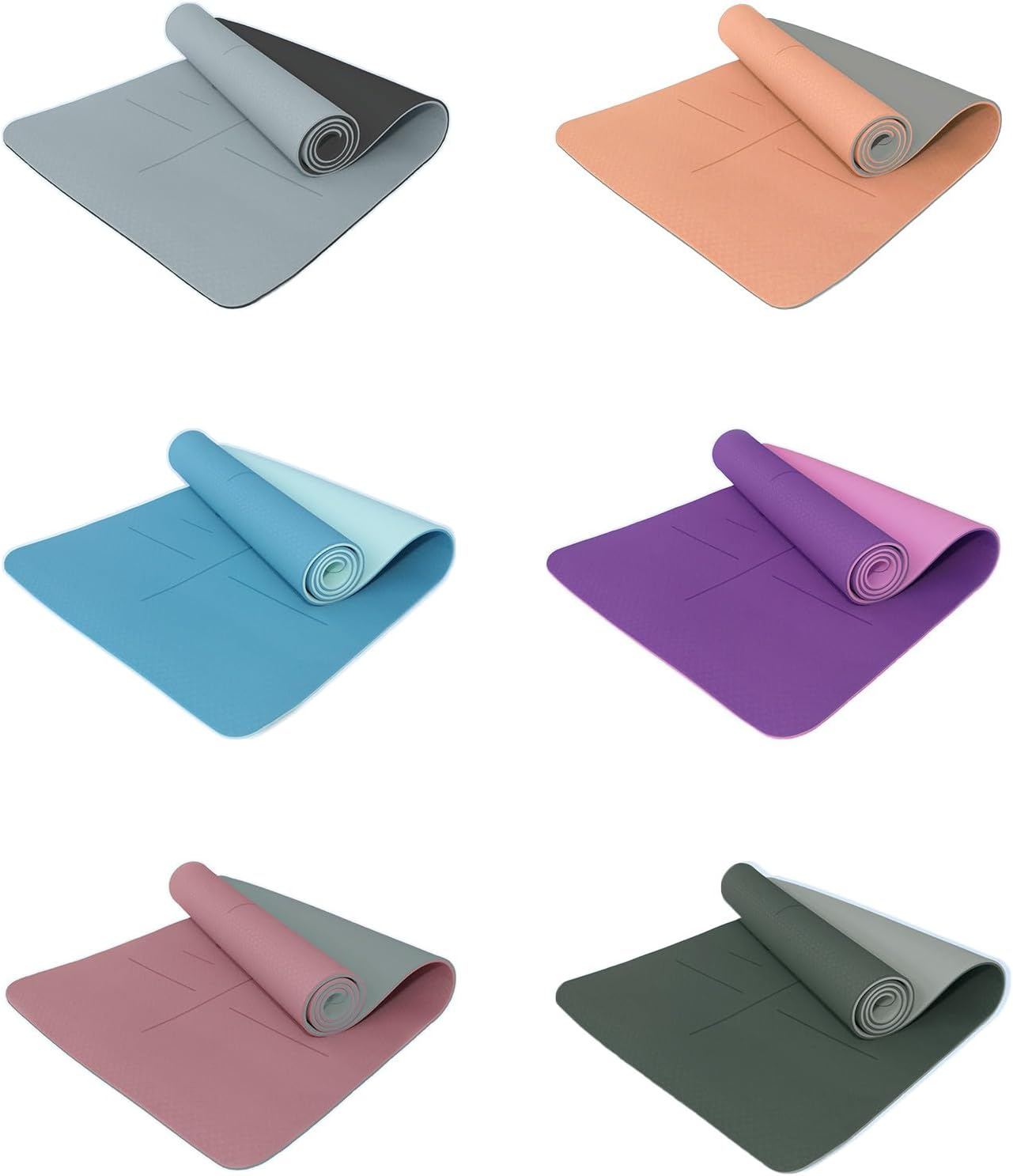 Eco Friendly TPE Yoga Mat with Strap - 1830 X 660Mm Large & Wide, 8Mm Extra Thick, Premium High Density Non Slip Double Layer Mat with Alignment Lines for Women & Men, Yoga, Pilates, Fitness