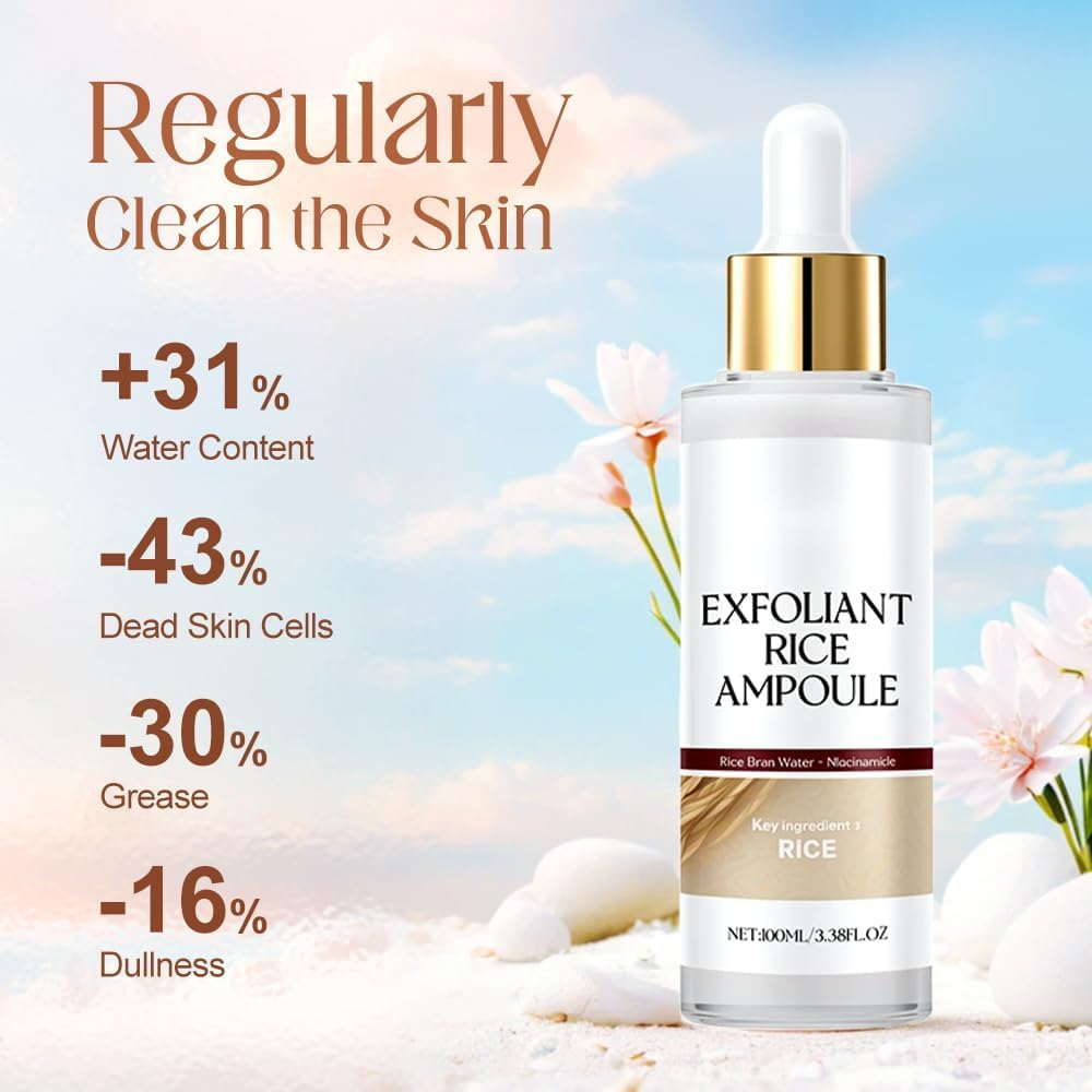 Black and White Rice Exfoliant, Rice Exfoliating Peeling Solution, Glowing Skin Smooth Texture and Pore Cleansing Facial Exfoliant, for All Skin Types,100Ml (White-2Pc) image number 5