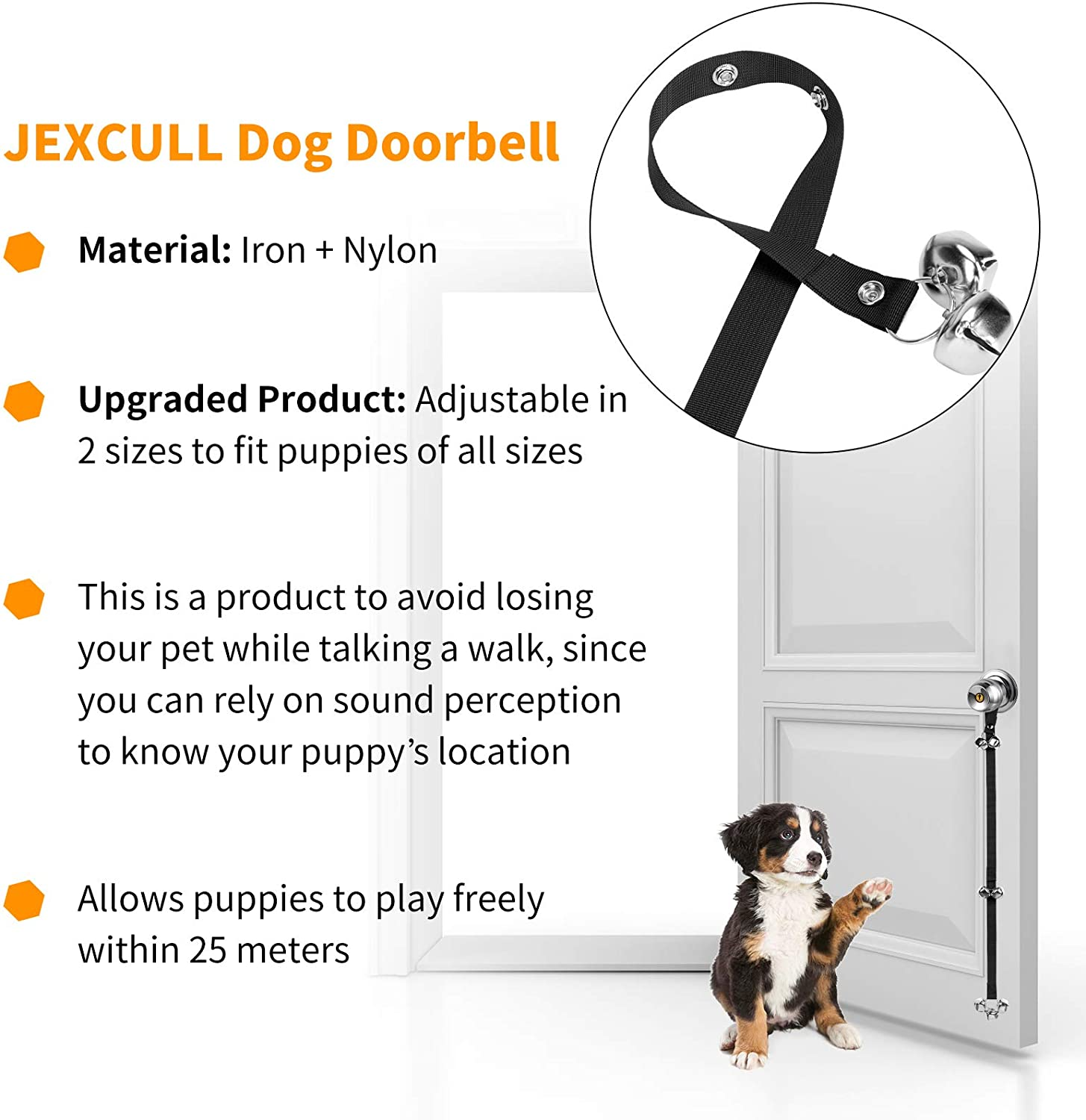 Dog Doorbell for Training, Adjustable Puppy Doorbells Premium Doggy Train Tools Pet Supplies with 7 Loud Doorbells & 3 Snaps for Small, Medium, Large Dogs Go Outside, Black image number 5