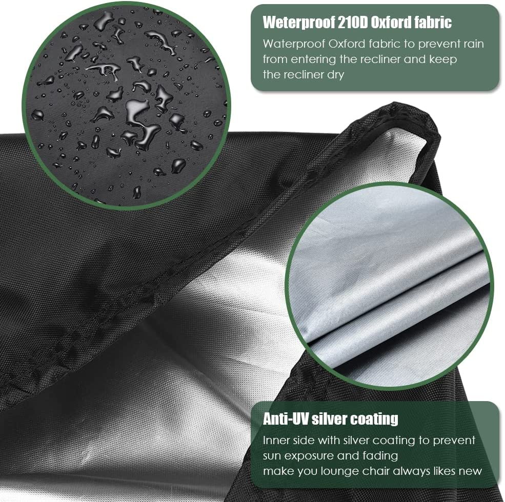 Chaise Lounge Cover Outdoor Waterproof Heavy Duty Lounge Chair Cover with Windproof Elastic Hem Indoor Extra Large Anti-Uv Chaise Lounge Cover Patio Garden Furniture All Season Protection (2) image number 5