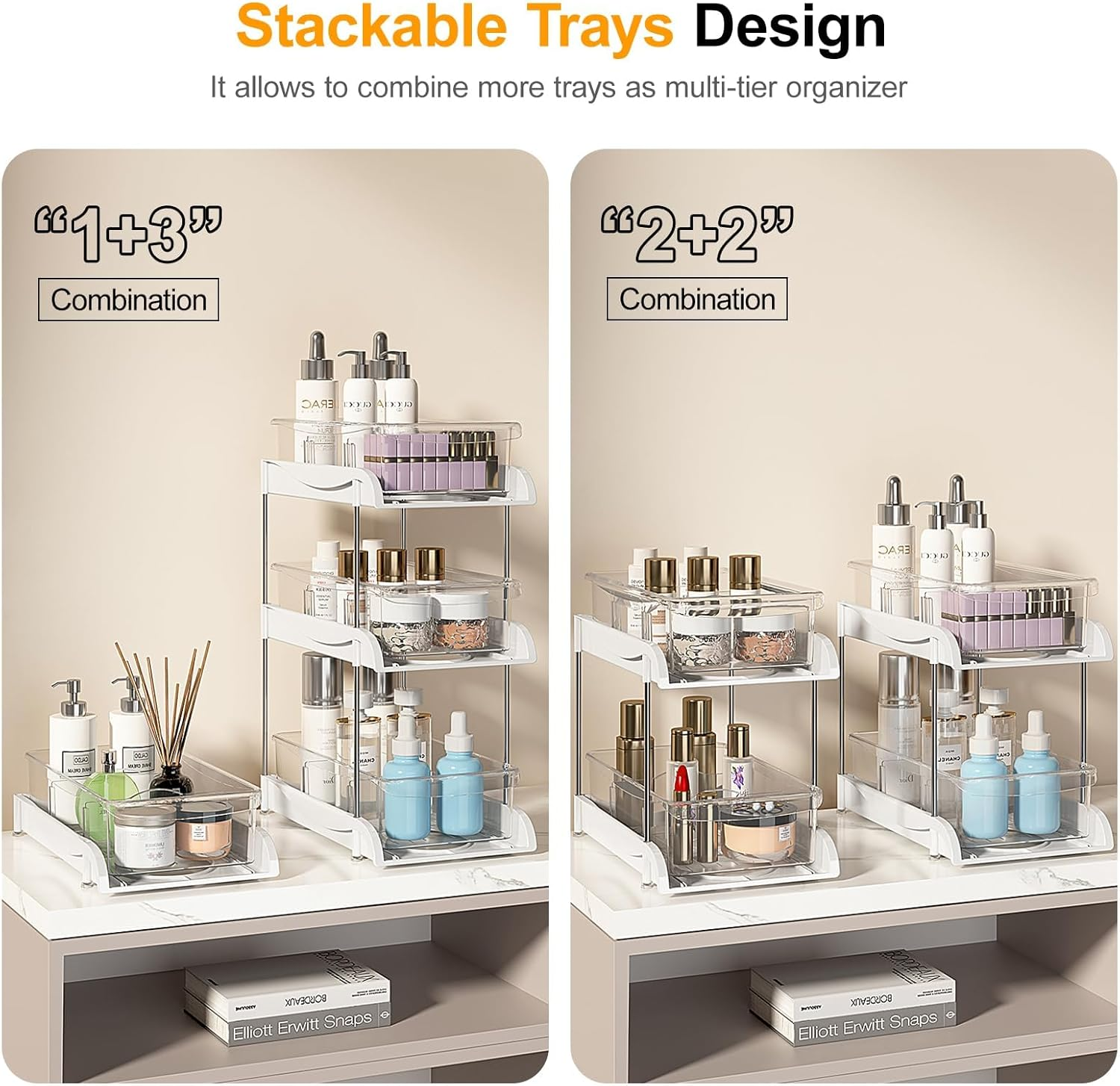 2-Tier Clear under Sink Organizers and Storage, Pull Out Cabinet Organizer for Pantry Organiser, Kitchen Pantry Organization with Movable Divider, Multi-Purpose Bathroom Cabinet Organizer(1 Pack) image number 1