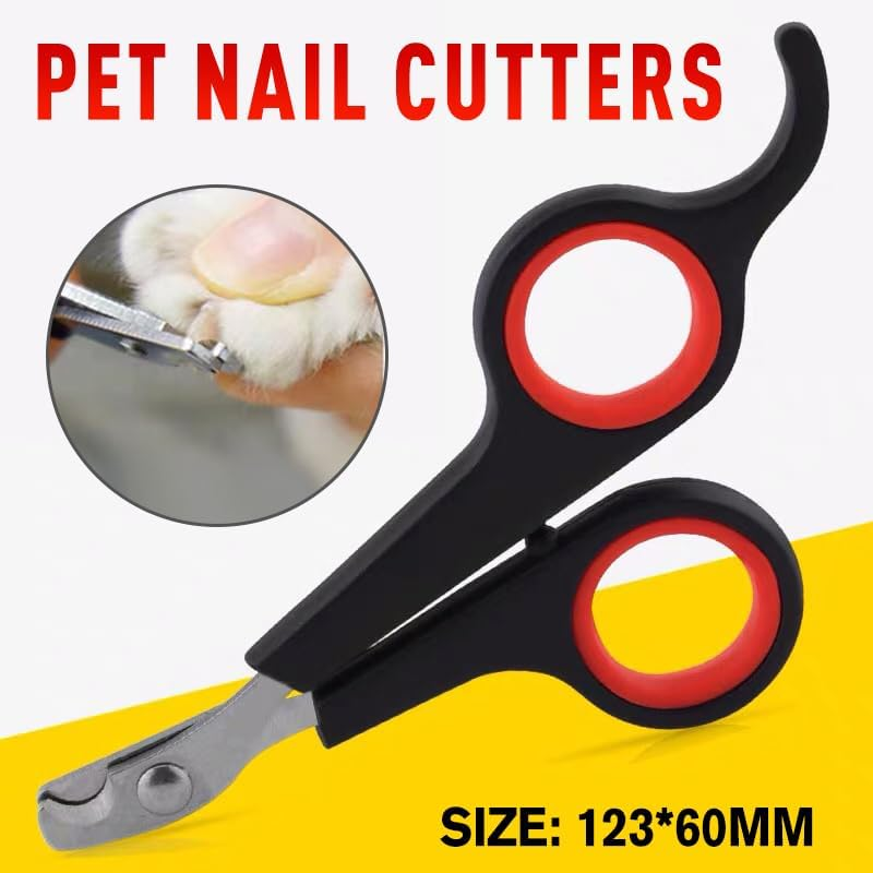 AIMALL Pet Nail Cutters Claw Grooming Scissors Clippers Trimmer Dog Cat Bird Rabbit，Durable Stainless Steel Grooming Scissors, Comfort Grip, Red & Black image number 1