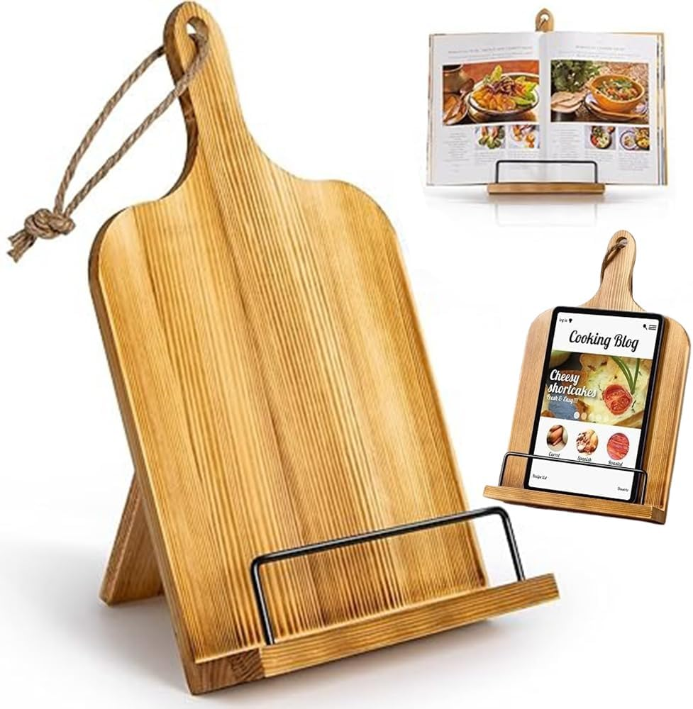 Kitchen Recipe Book Stand, Bamboo Cookbook Stand, Kitchen Book Holder, Recipe Holder for Kitchen Counter, Simple Wooden Reading Shelf, Adjustable Display Stand for Holding Cookbooks image number 1