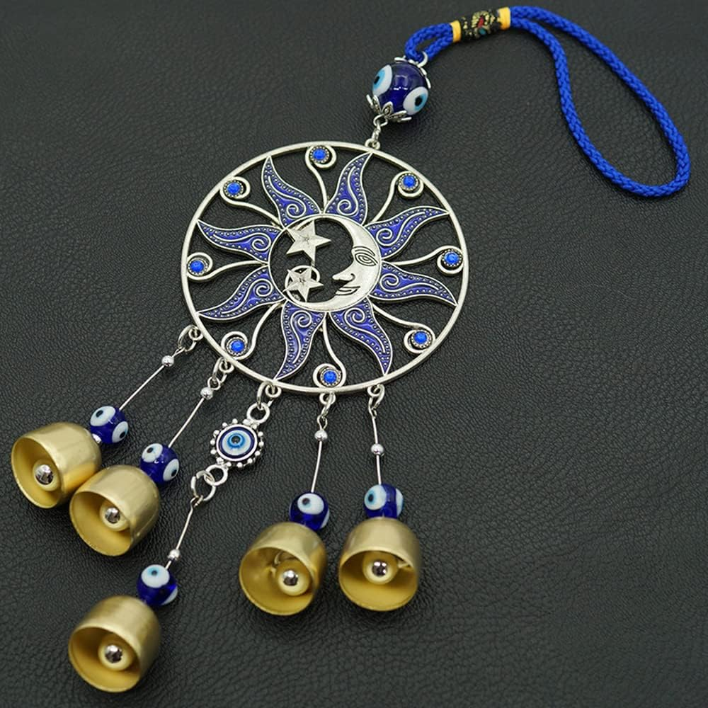 Evil Eye Wind Chimes Evil Eye Wall Hanging Decor Hamsa Hand Hanging Ornament Lucky Wind Bells Sun Moon Hanging Decor (Sun/Moon/Star) - Hamsa Hand image number 5