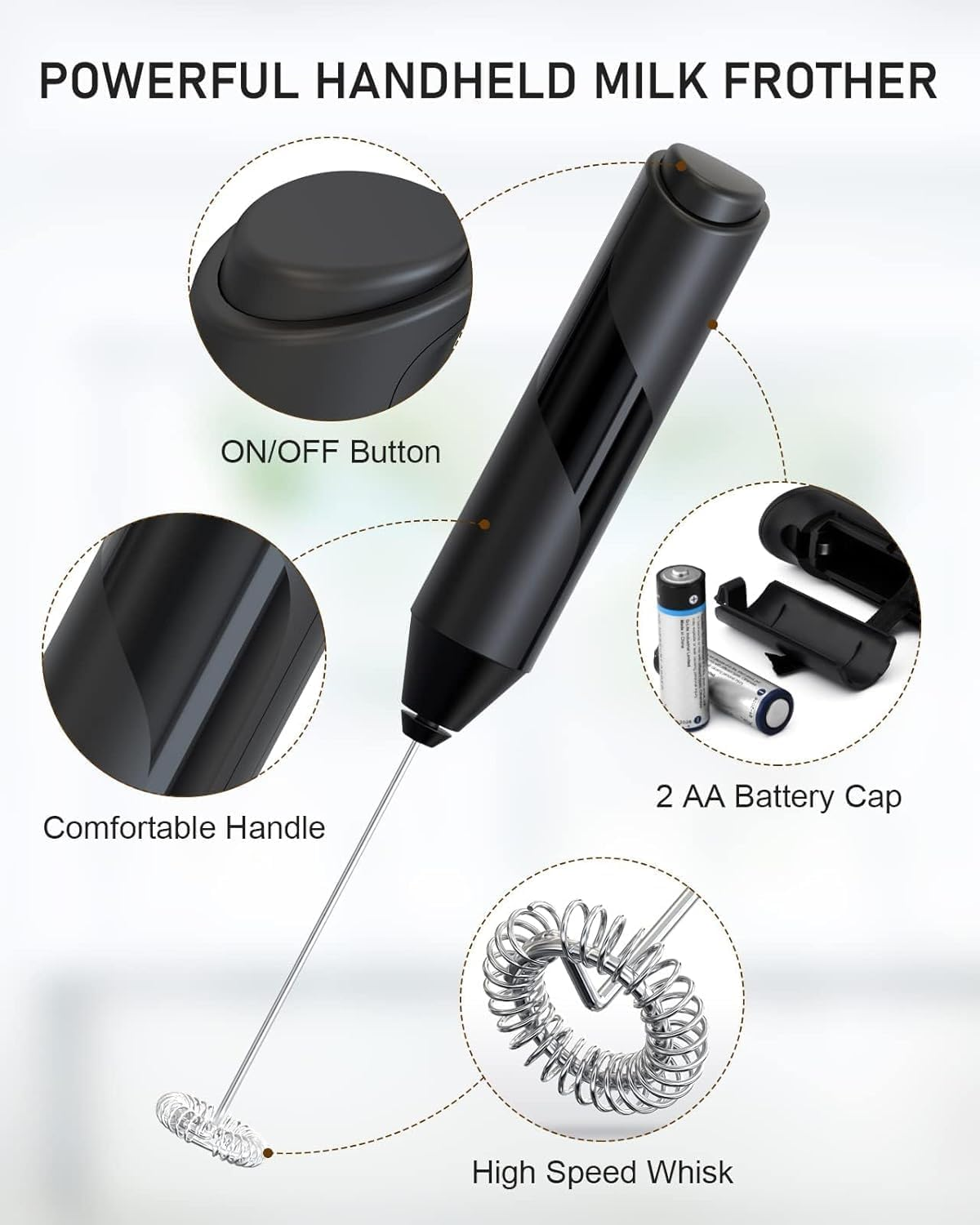 Electric Milk Frother and Drink Mixer, Battery Operated, Handheld Design with Stainless Steel Whisk Battery Operated Foam Maker for Coffee, Cappuccino, Frappe, Matcha, Hot Chocolate Latte (2PCS) image number 1