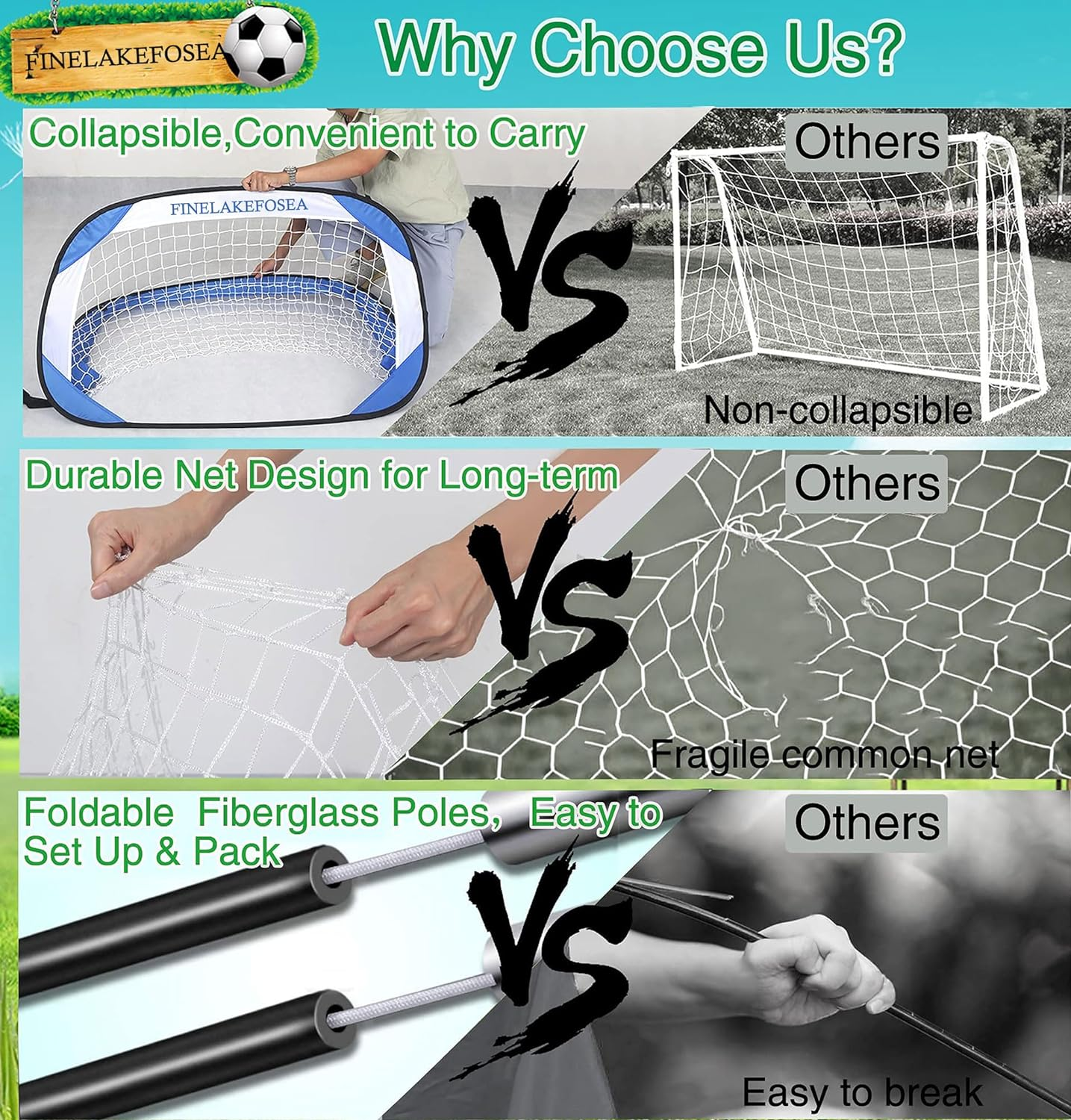 Soccer Goals for Backyard - 4'X 3' FINELAKEFOSEA Portable Soccer Goal Set Training Equipment with Carry Bag, Pop up Toddler Soccer Net for Kids Gift Games, Sports, Outdoor & Indoor Play Green/Blue image number 2