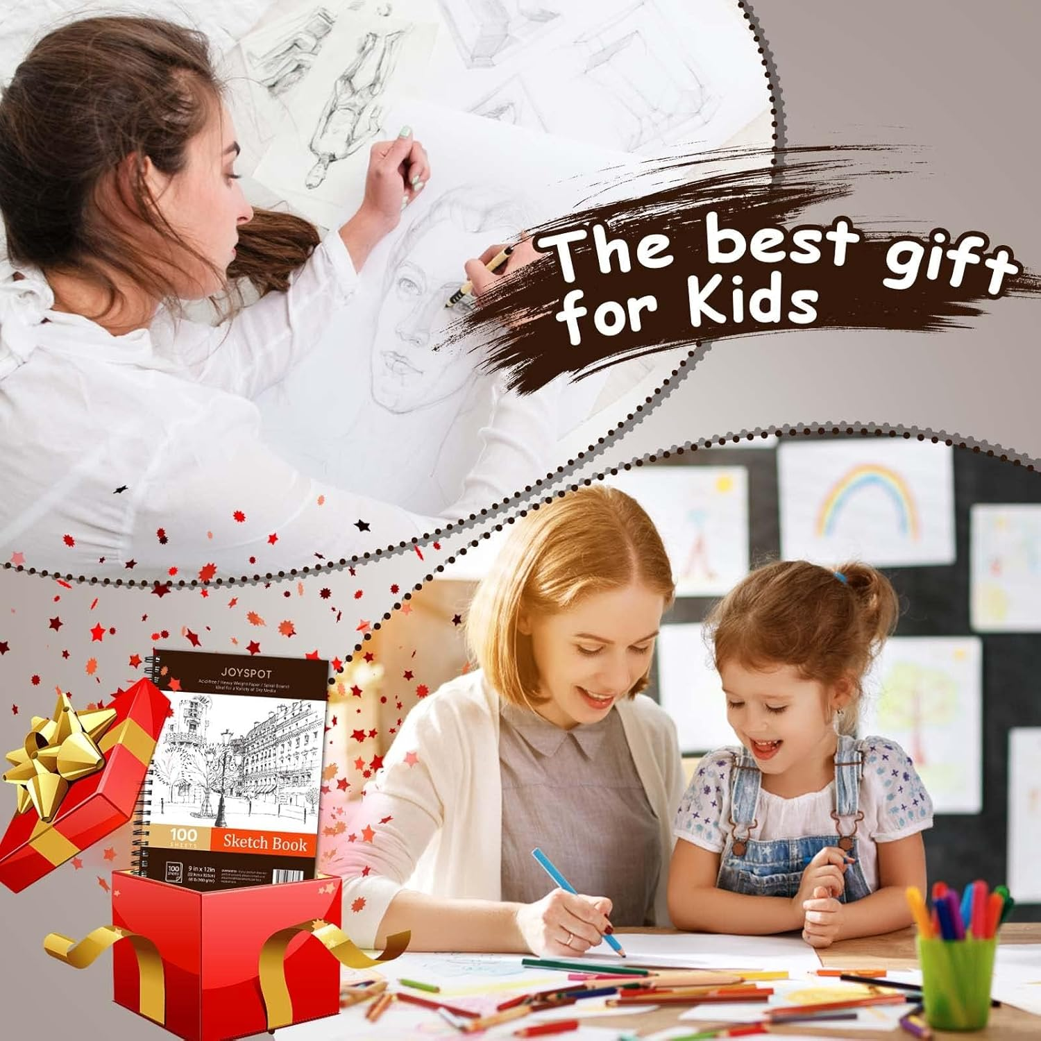 Joy SPOT! 9X12 Inch Sketchbook, Pack of 2, 200 Sheets (68 Lb/100Gsm), Art Sketch Book Pad for Drawing, Artist Sketchbook with Hard Cover, Spiral Binding Sketching Paper Pad for Adults & Teens image number 5