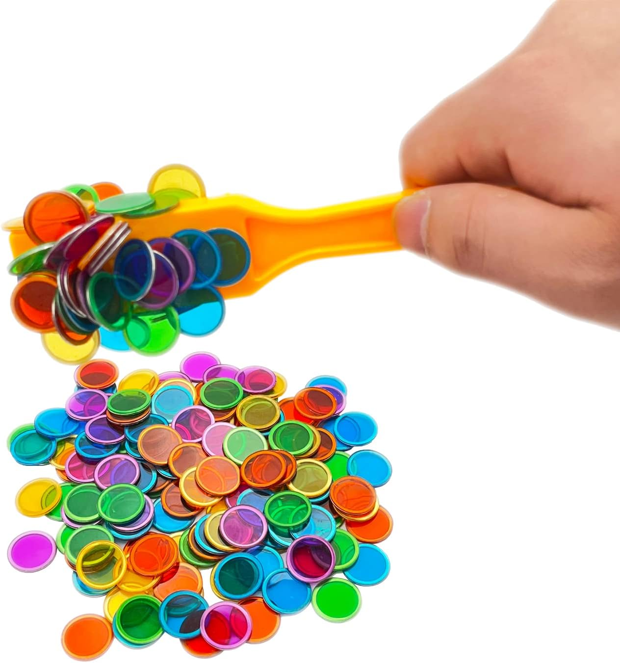 Magnetic Bingo Wand with 500 Metal Chips, 5-Pack - 5 Color Chips for Large Group Games, Family Game Night, Sensory Bins, Counting and Sorting, Science & Educational Activities