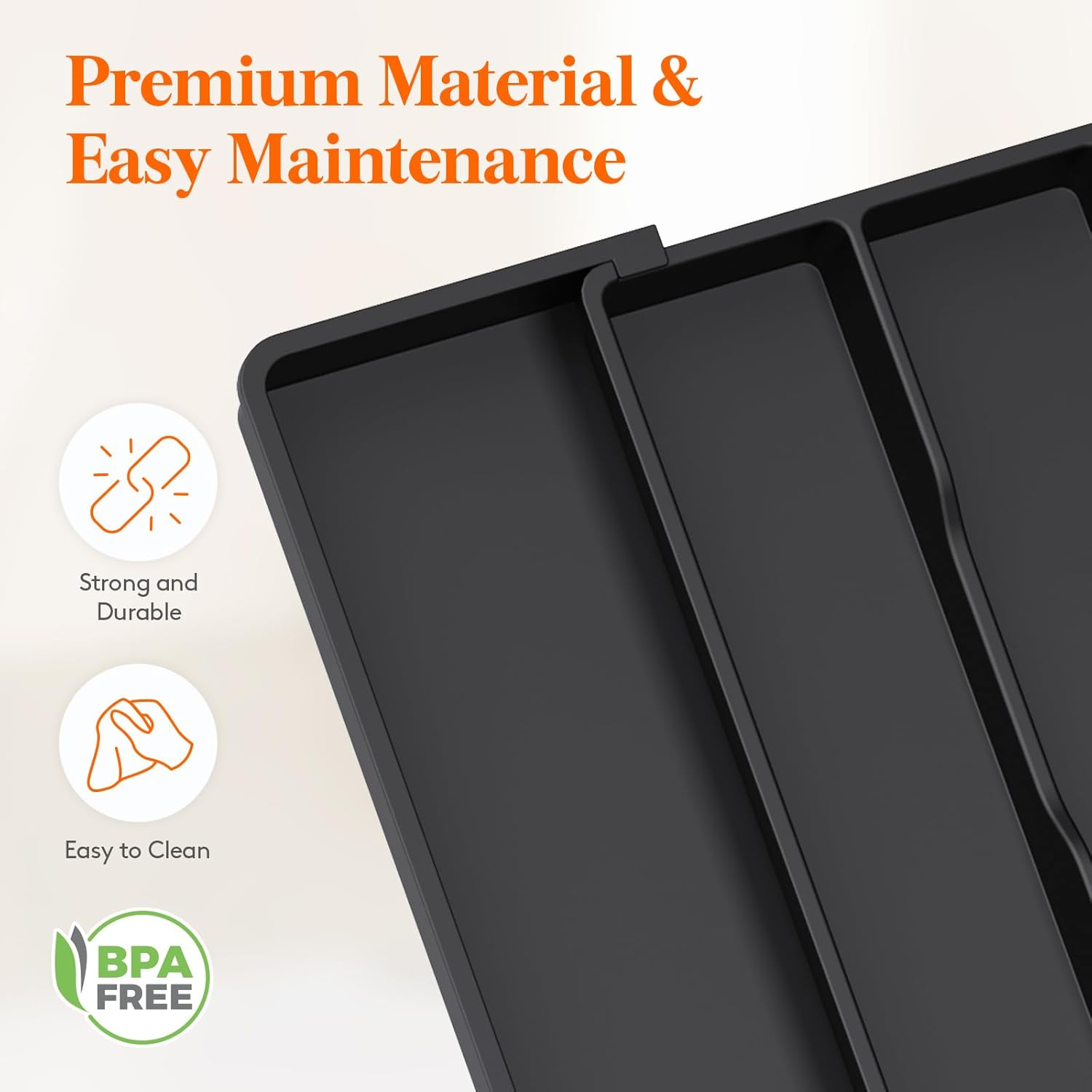 Lifewit Silverware Drawer Organizer and Utensil Organizer Set, Expandable Cooking Cutlery Tray for Kitchen, Adjustable Plastic Flatware Holder Storage Divider for Spoons Forks Knives, Large, Black - Black image number 5