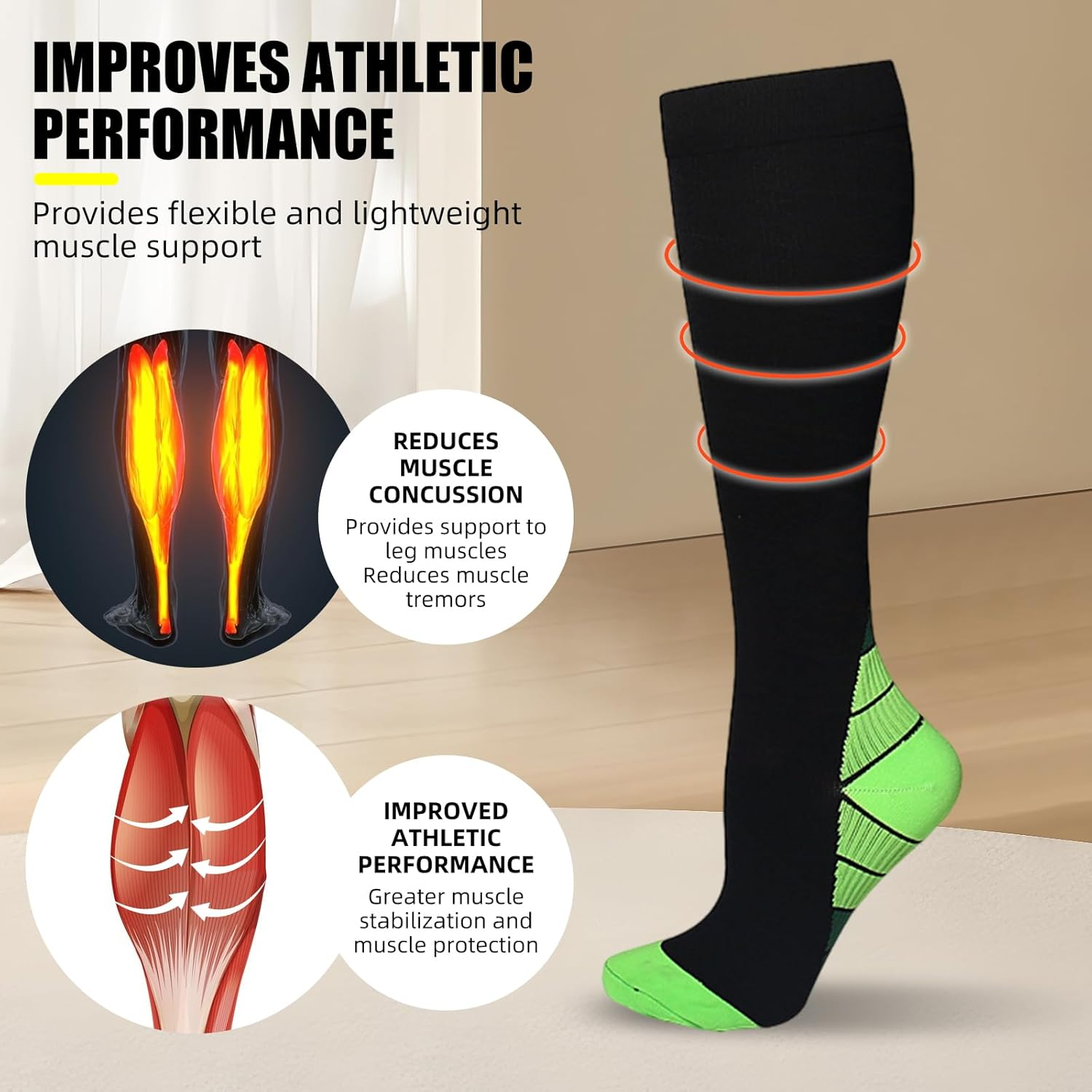 4 Pairs Compression Socks for Men & Women - Gradual Discoloration Sports Pressure Socks for Running, Flight, Fitness, Cycling - Compression Stockings for Swelling image number 3