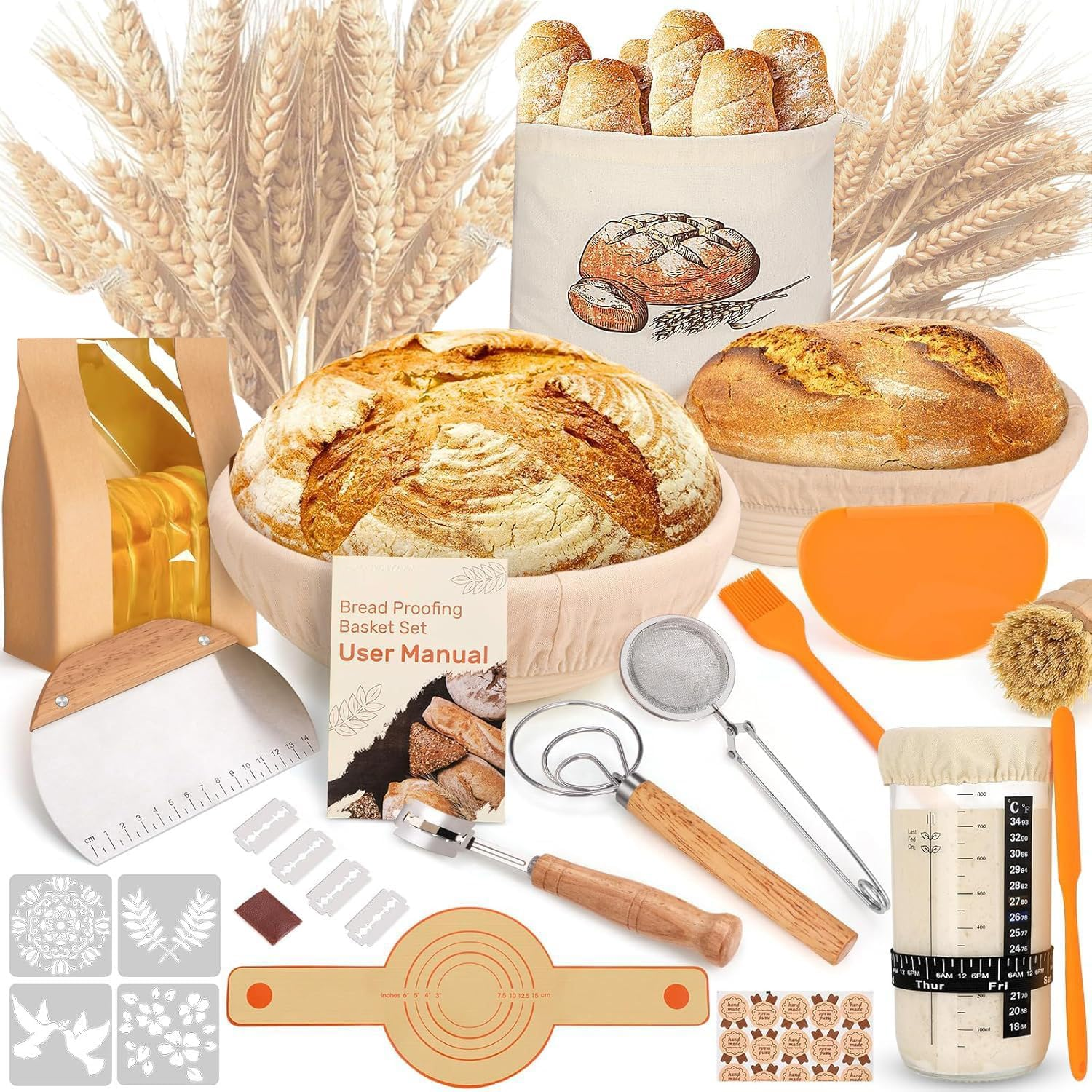 Sourdough Bread Baking Supplies, Sourdough Starter Kit, Bread Proofing Basket, Bread Making Tools Kit, Sour Dough Kit Tools, Sourdough Proofing Basket, Sourdough Kit Gifts for Bakers Women Wife Mom image number 4