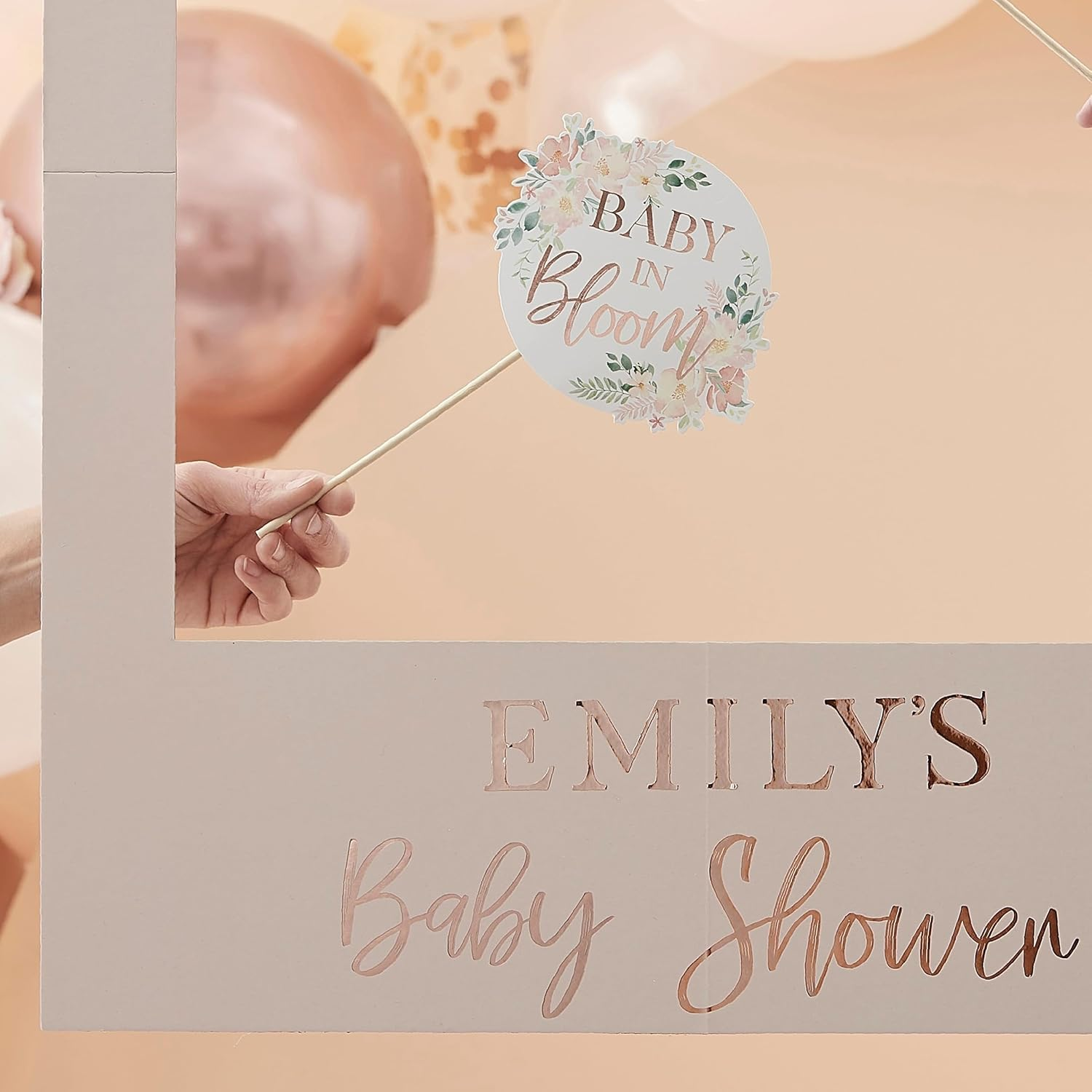 Ginger Ray Baby in Bloom Blush and Rose Gold Customisable Baby Shower Photobooth Frame image number 1