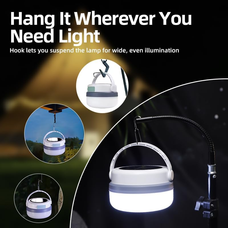 Portable Camping Light - Ultra Bright, 6000Mah Solar & USB Rechargeable, Power Bank Function, Waterproof, Detachable Battery, Power Display Ideal for Emergency, Tent, Outdoor, Power Outages image number 6