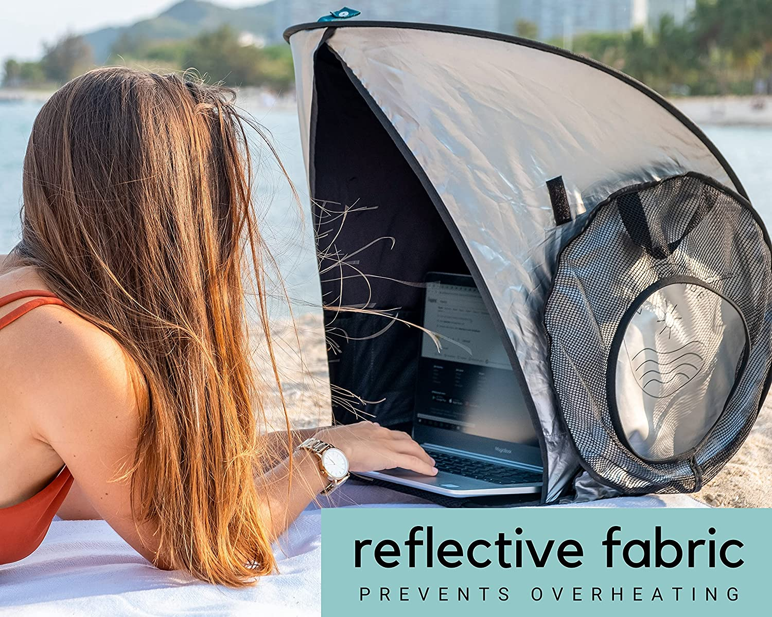 Laptop Sun Shade for Working outside | Glare Blocker | Heat Reflective | Waterproof | Fits up to 17&rdquo; Screens | Foldable & Portable Privacy Screen Hood Tent for Outdoors | Perfect Viewing Angle image number 3