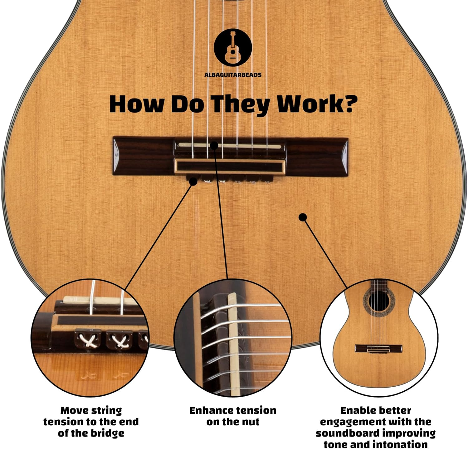 Classical Guitar Beads in Brown Gloss for Acoustic Guitar Flamenco Guitar with Nylon Strings image number 2