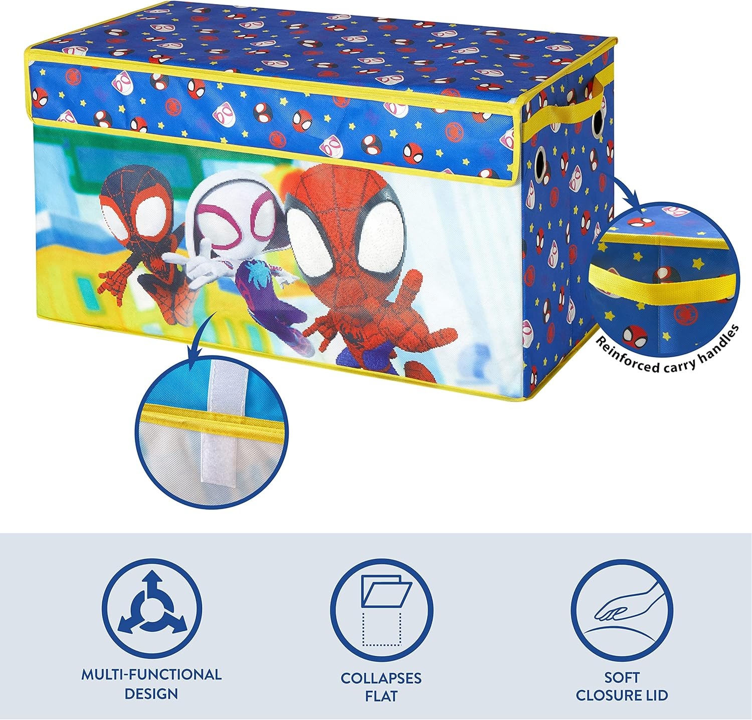 Idea Nuova Marvel Spidey and His Amazing Friends Collapsible Children&rsquo;S Toy Storage Trunk, Durable with Soft Lid, 28.5"X14.5"X16" image number 6