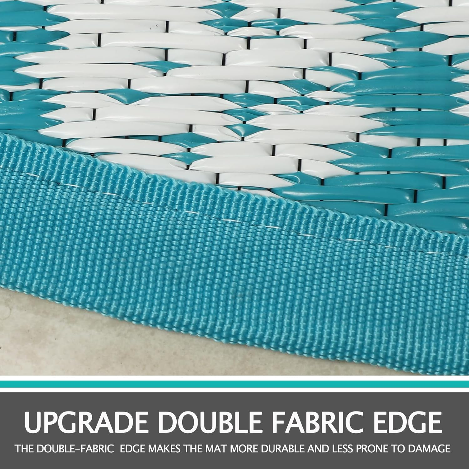 Capslpad round Outdoor Rug for Patio 150Cm Boho Reversible RV Mat Waterproof Outdoor Plastic Straw RV Camping Rug outside Circle Area Rug for Porch Deck Terrace Picnic Beach Apartment Pool Decor,Teal image number 1