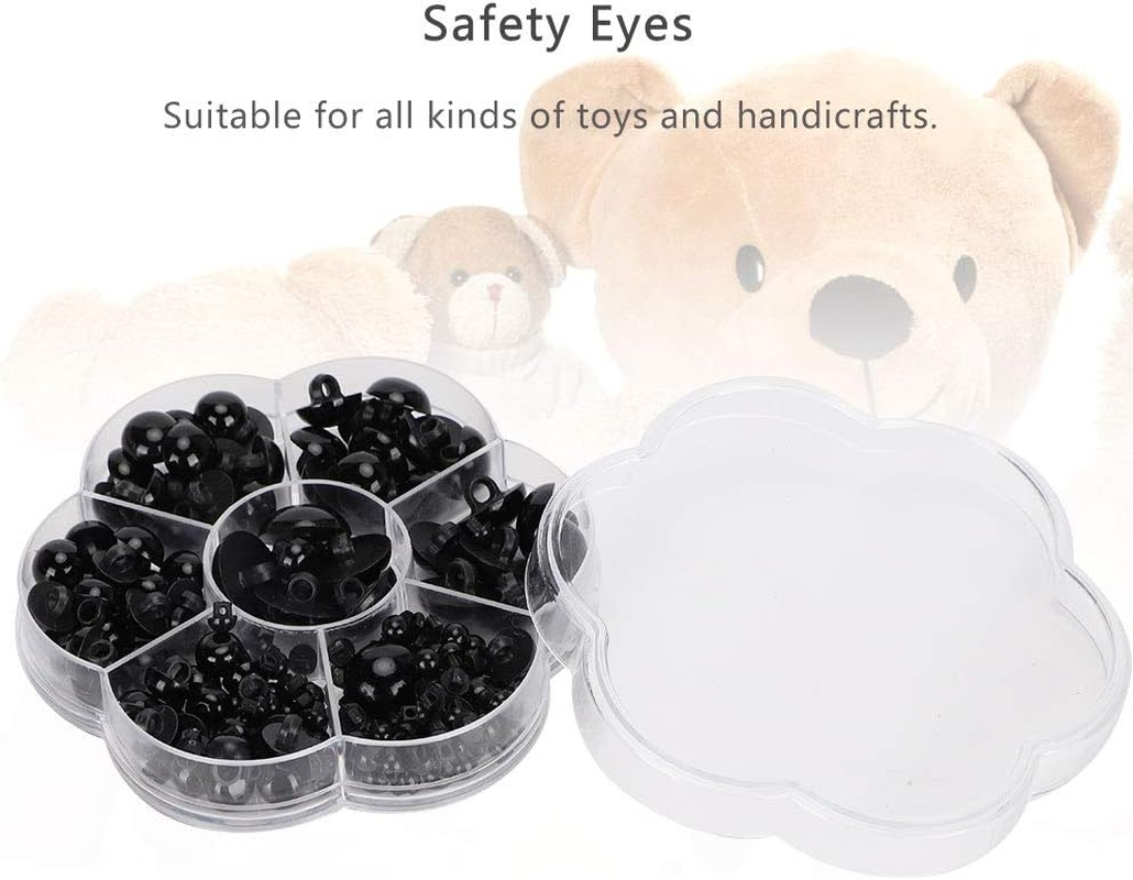 DIY Black Plastic Safety Eyes, Safe Crochet Eye Sewing Crafting Eyes Buttons Washers Assorted Sizes Bulk for Craft Teddy Bear Doll Crocheting Puppet Plush Stuffed Animals Making with Box 184PCS image number 2