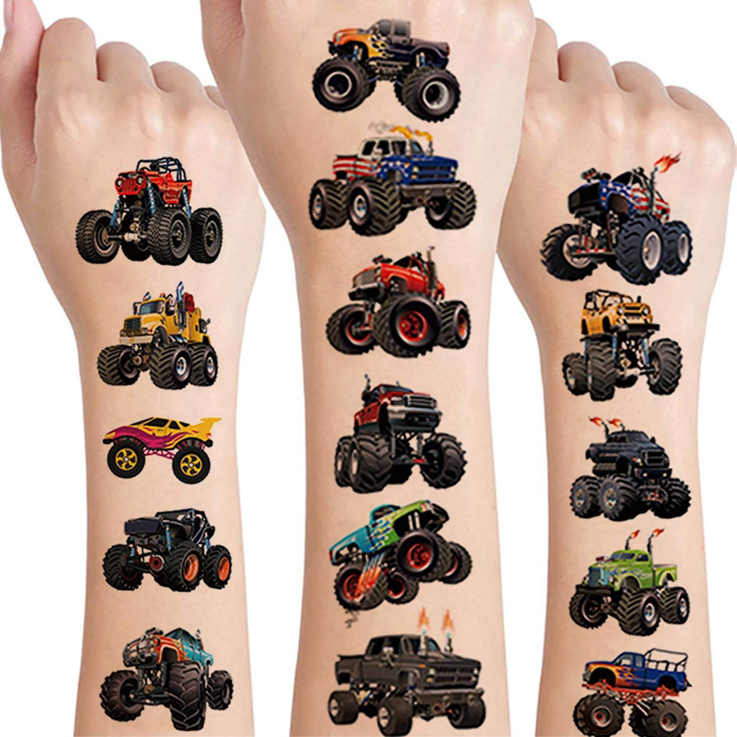 20 Sheets Monster Truck Temporary Tattoos for Kids, Monster Truck Party Supplies Decorations Cool Car Fake Tattoos Sticker Monster Truck Party Favors for Kids Boys Girls Teens Party Game Gifts image number 1