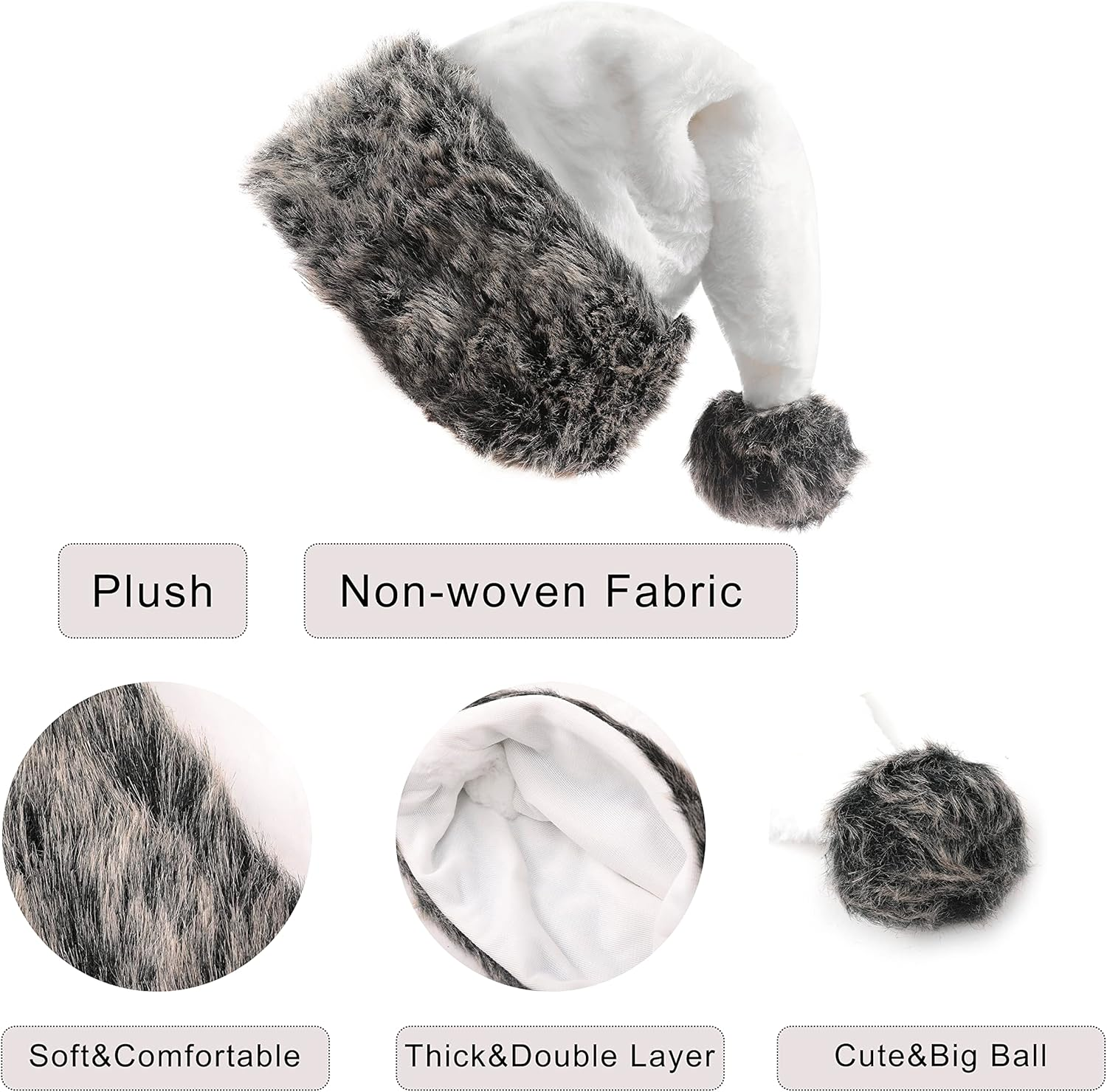 18 Inch Christmas Hats for Adults Christmas Headwear Fluffy Santa Hat for Women Men Xmas Holiday New Year Party - Black image number 6