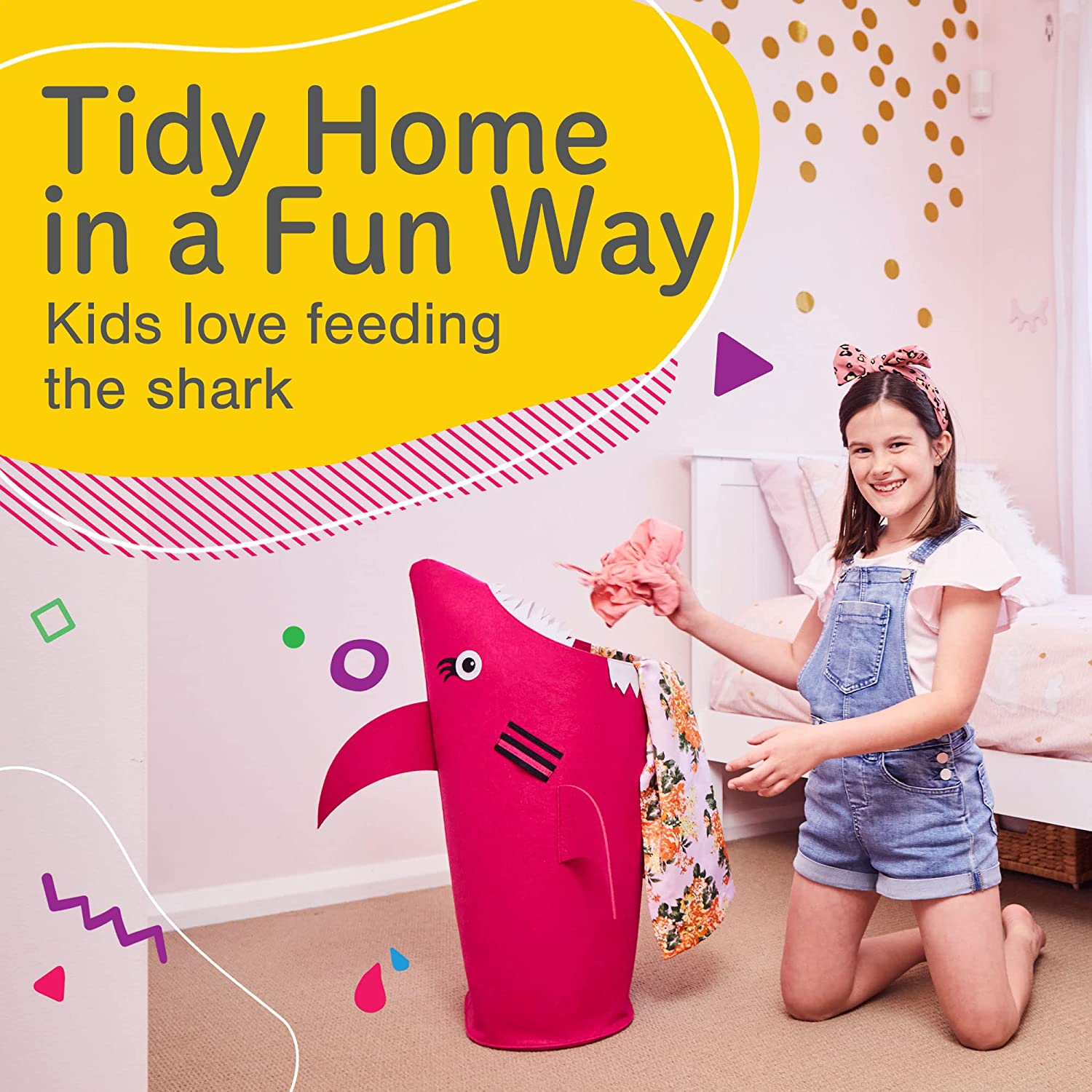 Kids Laundry Basket Kids Organizer Baby Laundry Basket Girls Laundry Hamper Baby Shark Room Decor Cute Pink Laundry Basket Toy Bin Baby Hamper Toy Basket Nursery Hampers for Girls Shark Bathroom D&eacute;cor image number 4