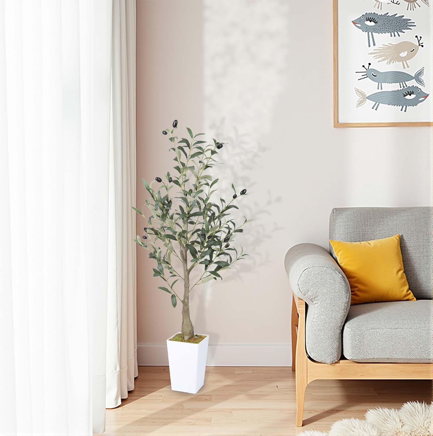 Artificial Olive Tree 95Cm/36Inche Faux Olive Tree Fake Olive Branch and Lifelike Fruits Potted Plants for Indoor Outdoor Home Offices Store Decor image number 2
