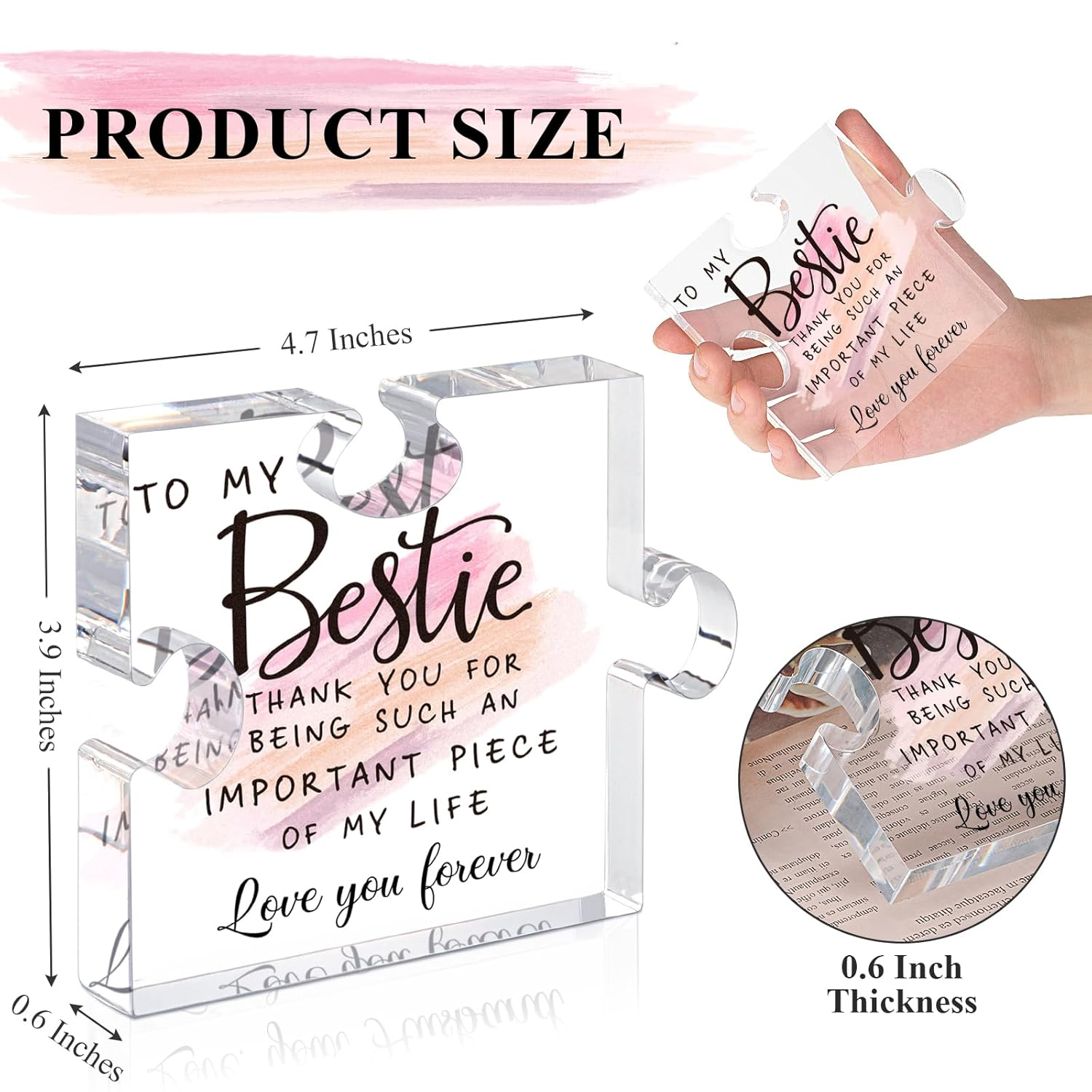 Bestie Gifts for Women - 0.6" Thickness Acrylic Puzzle & Gift Box, Friendship Presents for Female Friends, Birthday, BFF, Soul Sister, Work Bestie, Thanksgiving