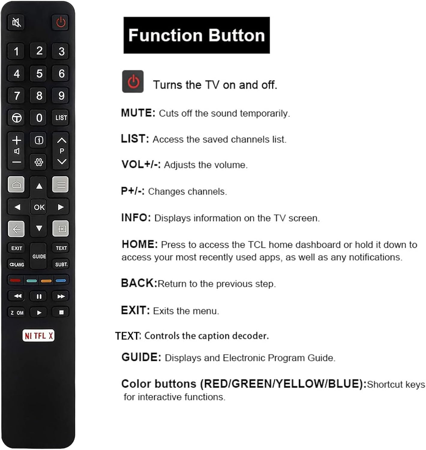 Universal Remote Control for TCL Remote Control - Direct for All TCL TV Remote FFALCON, IFFALCON LED 4K UHD HDR Smart Android Tvs, with Shortcut Button for N Tfl X, RC802N image number 6