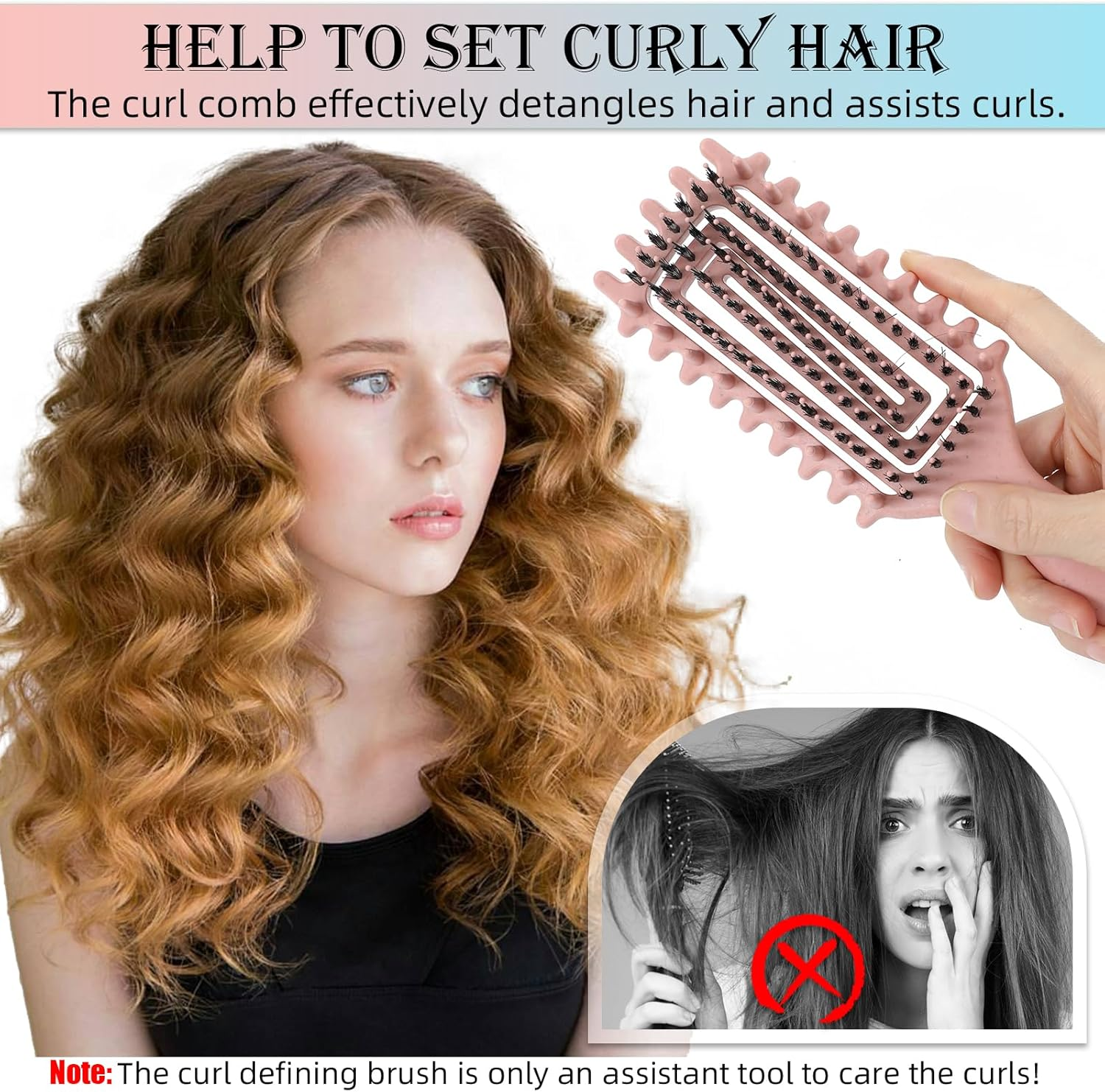 Curl Defining Brush for Curly Hair &ndash; Detangling & Styling Brush for Wet or Dry Hair &ndash; Reduces Frizz, Shapes & Lifts Curls (Rose Pink)