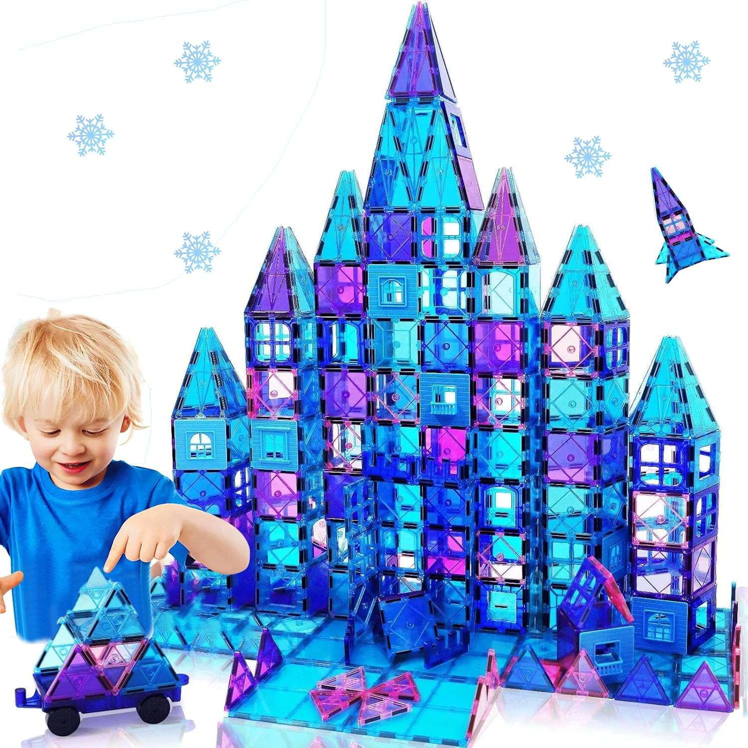 Magnetic Tiles Kids Toys for 3 4 5 6 7 8+ Year Old Boys Girls Frozen Toys Castle Princess Magnetic Building Blocks Educational Toddler Gifts Age 2-4 5 6-8 Year Old Girl Boy Birthday image number 4