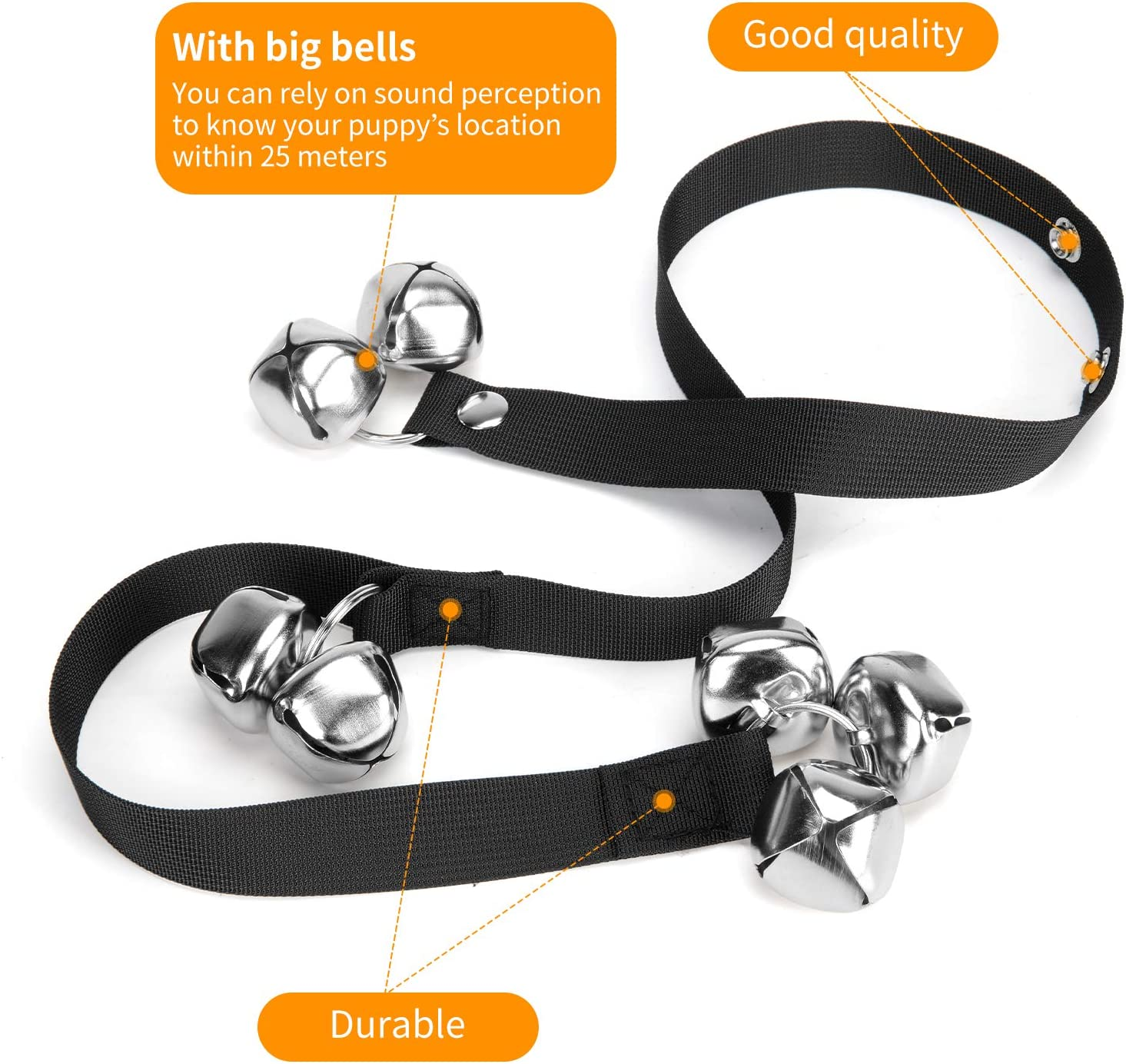 Dog Doorbell for Training, Adjustable Puppy Doorbells Premium Doggy Train Tools Pet Supplies with 7 Loud Doorbells & 3 Snaps for Small, Medium, Large Dogs Go Outside, Black image number 1