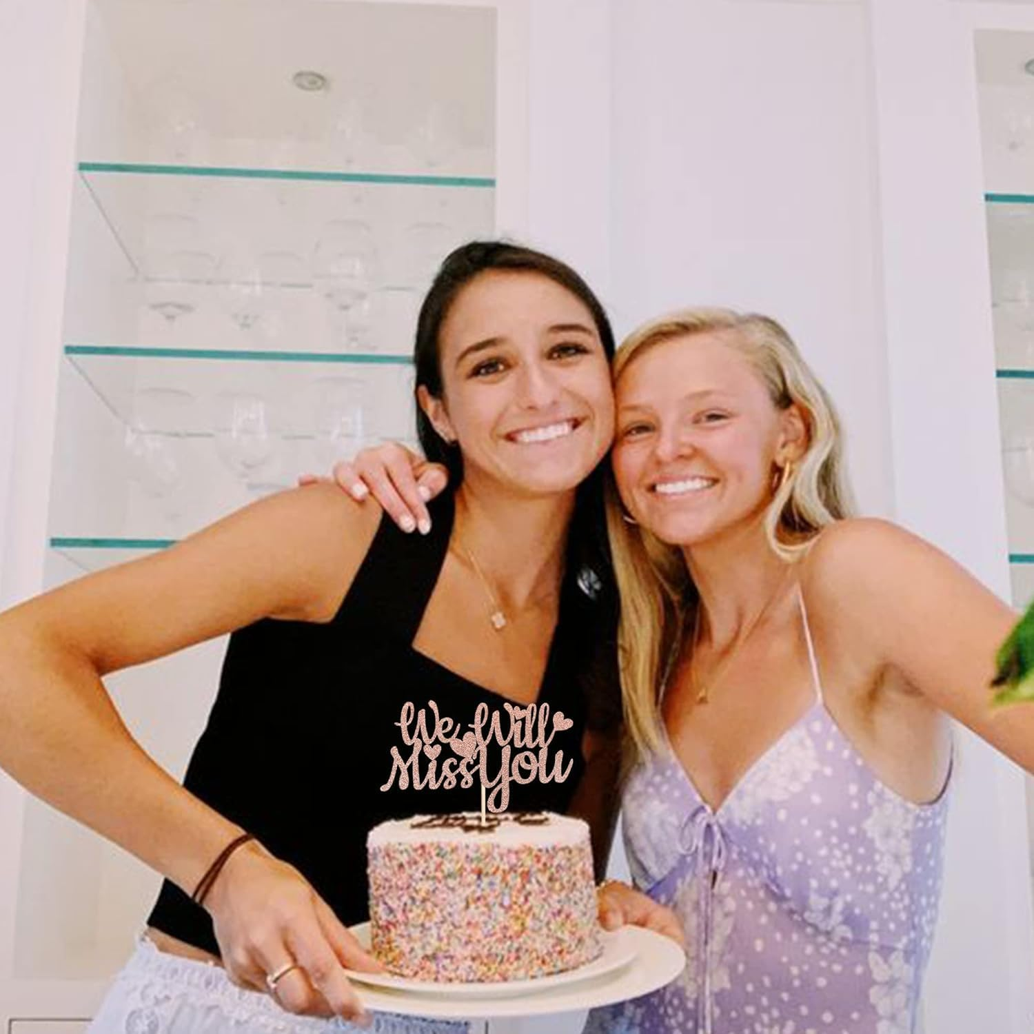 1 Pack We Will Miss You Cake Topper Glitter Red Love Heart Good Luck Cake Pick Retirement Theme Going Away Party Cake Decorations image number 4