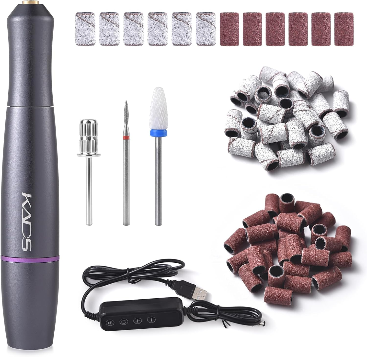 Electric Nail Drill Machine Kit, USB Portable Electric Nail File Efile Set for Acrylic Gel Nails, Manicure Pedicure Tool with Nail Drill Bits Sanding Bands image number 5