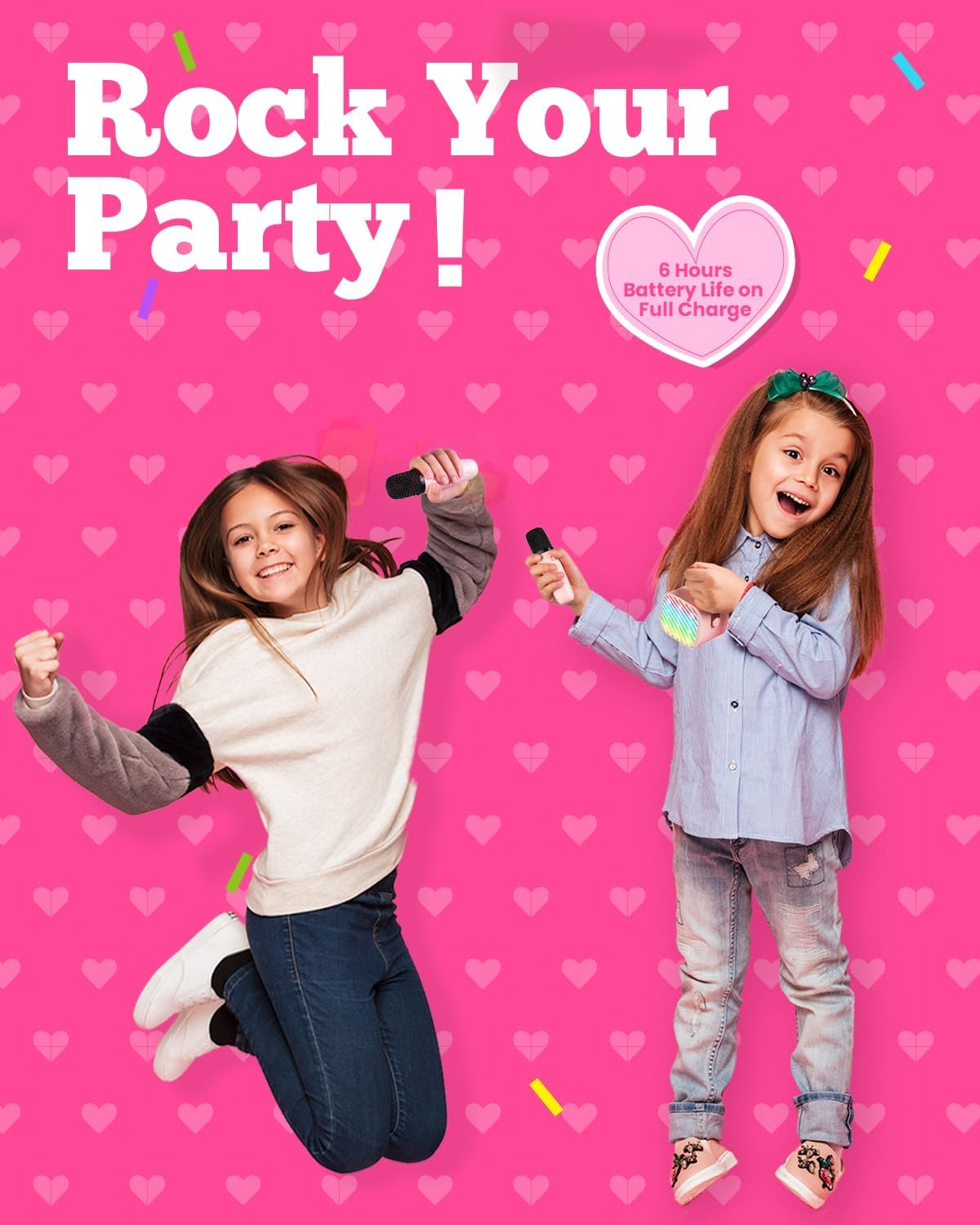 Kids Karaoke Machine, Kids Toys Girls Birthday Gift, Mini Portable Bluetooth Speaker with 2 Wireless Microphone for Girl 5,6,7,8,10+Year Old(Pink) image number 5