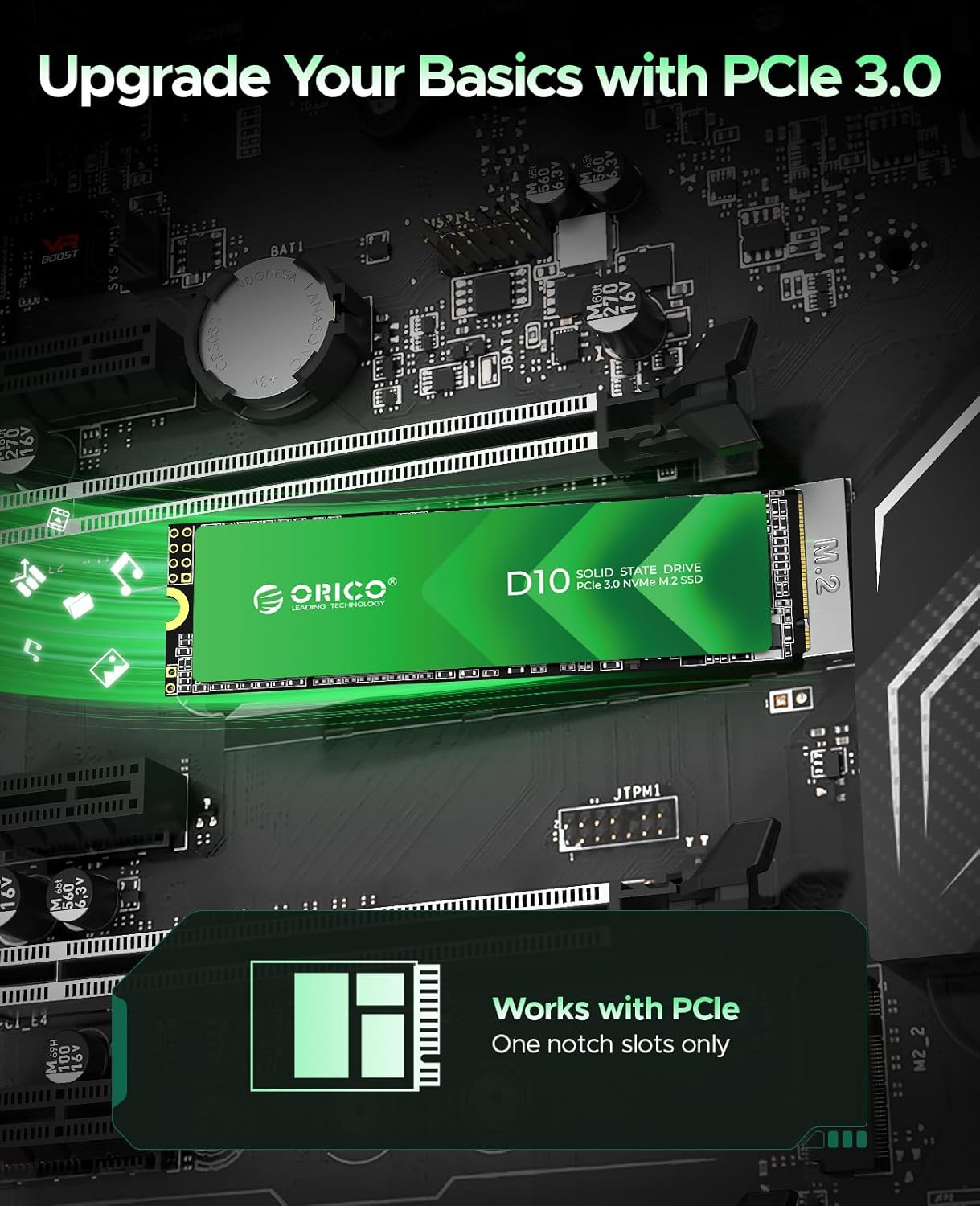 ORICO 128GB M.2 Nvme SSD, Pcie Gen3X4 2280 SSD - up to 1700Mb/S, Internal Solid State Drive with TLC NAND Flash, Compatible with Raspberry Pi 5 Desktop Laptop - D10 image number 6