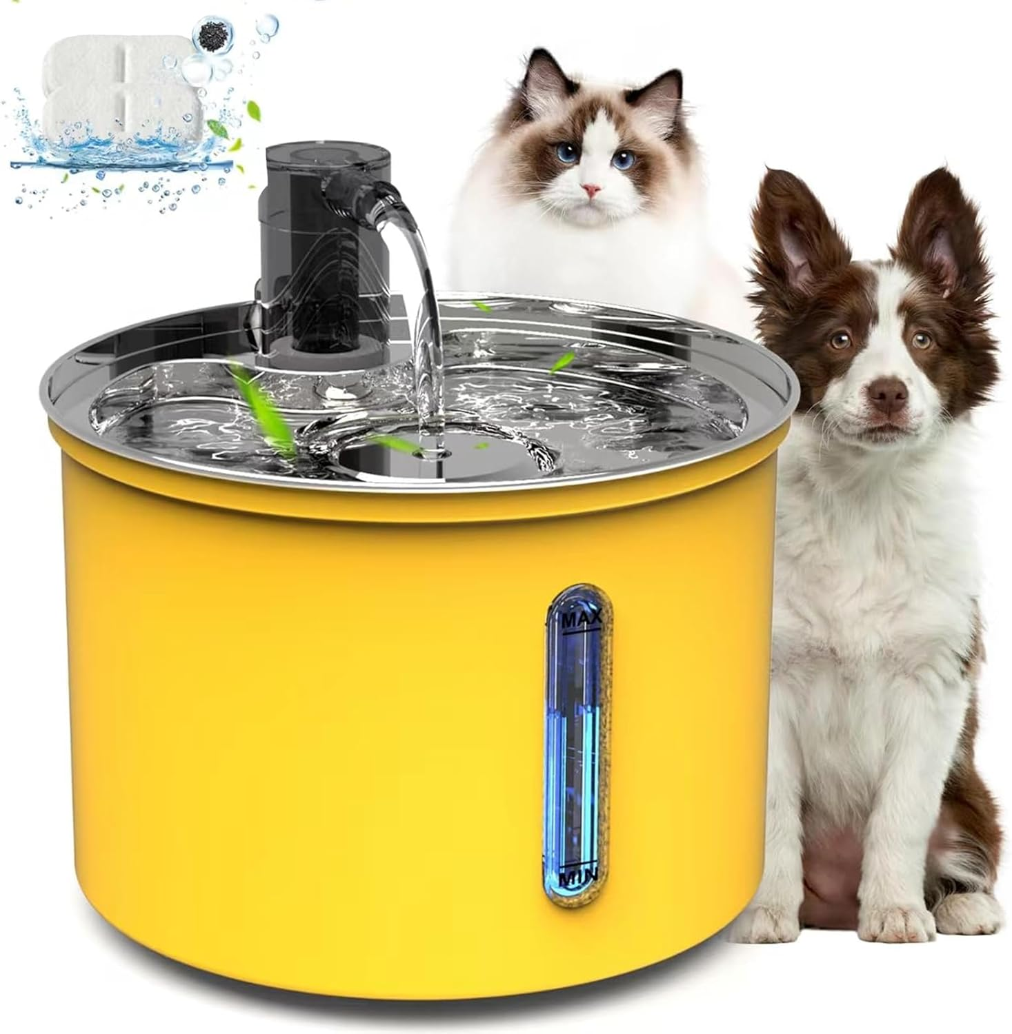 Cat Water Fountain Stainless Steel, 3L/101Oz Pet Water Fountain for Cats Indoor, Super Silent Automatic Cat Drinking Fountain，Yellow image number 5
