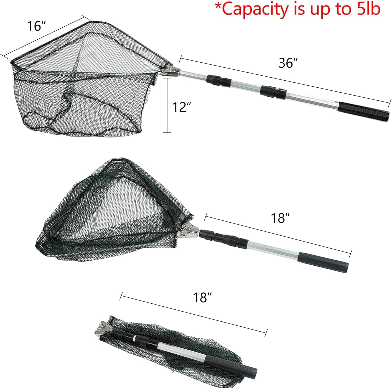 Folding Fishing Net, Telescoping Landing Net Collapsible Freshwater Easy Transportation & Storage Folding Fishing Net for Kayak, Salmon, Fly, Catfish, Trout Fishing.Pole Handle Extends to 50 Inches image number 5